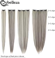 Cybelleza Csatos Hajhosszabbítás - 8 részes Egyenes Műhaj Szett 60 cm, Világosbarna és Szőke, Hajdúsító, Természetes Hatású 5