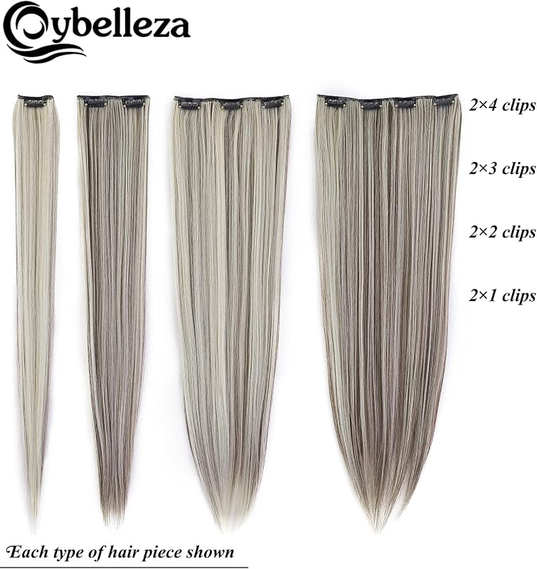 Cybelleza Csatos Hajhosszabbítás - 8 részes Egyenes Műhaj Szett 60 cm, Világosbarna és Szőke, Hajdúsító, Természetes Hatású
