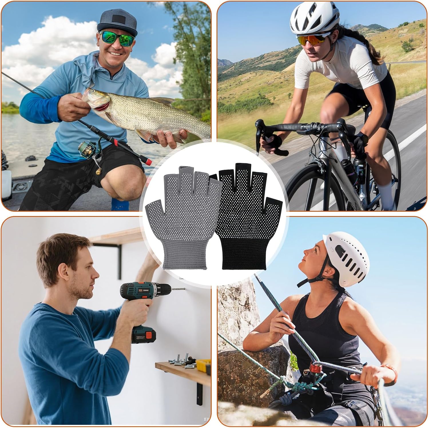 24 Pairs Half-Finger Fingerless Gloves,Non-Slip Anti-Skid Lightweight Gloves,Breathable Grip Gloves for Work Cycling Driving Fishing,Workout Outdoor Sports Gloves for Men Women