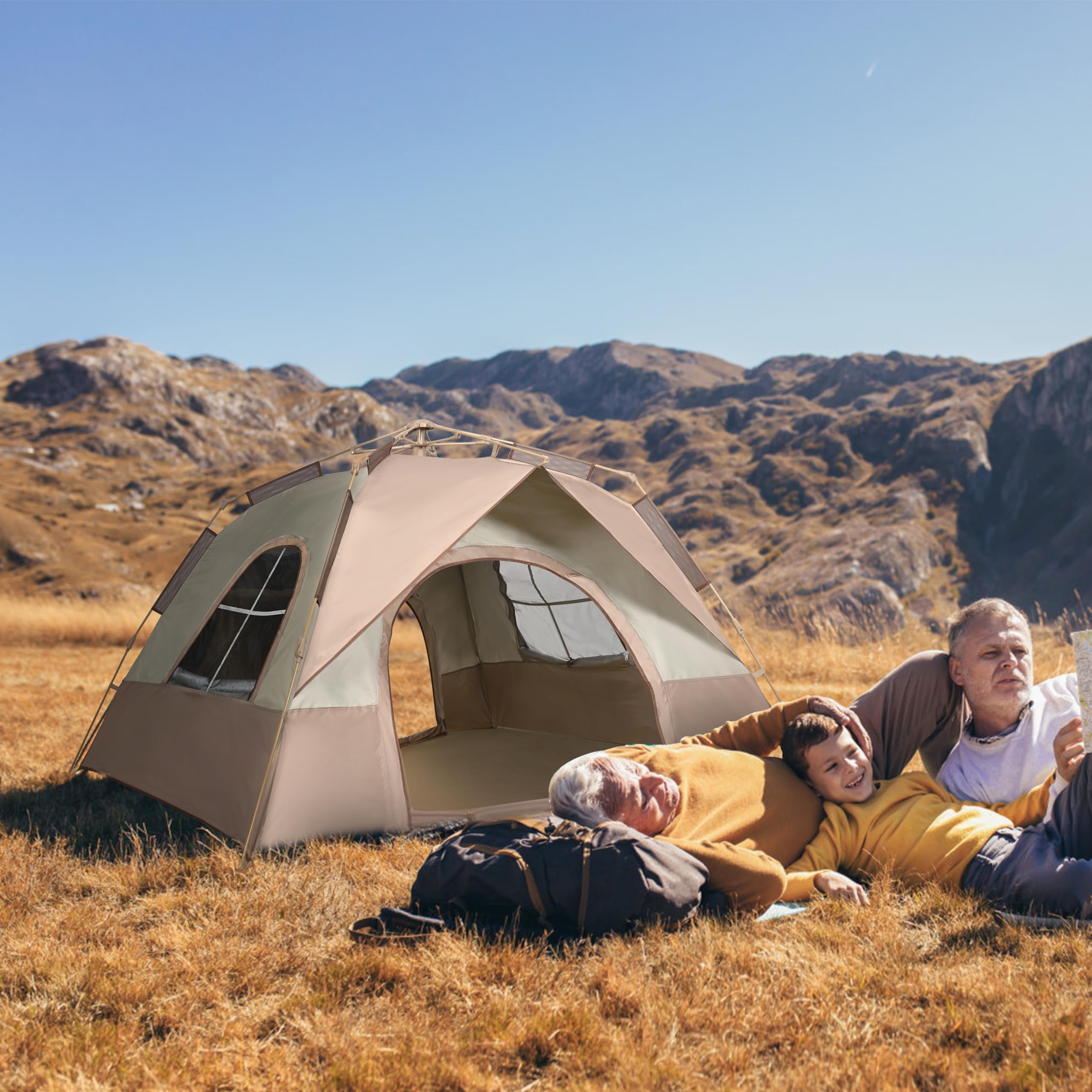 Tienda de campaña automática para 2 a 6 personas para 4 estaciones, impermeable y resistente al viento, tienda de campaña con puerta y ventana para acampar familiar al aire libre, senderismo, caza