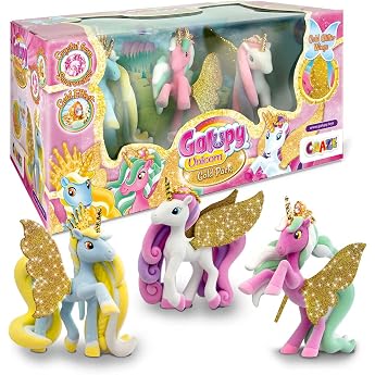 GALUPY Unicorn Gold Edition - 3X unicorn figures with golden wings & crystal by Swarovski - unicorn toys