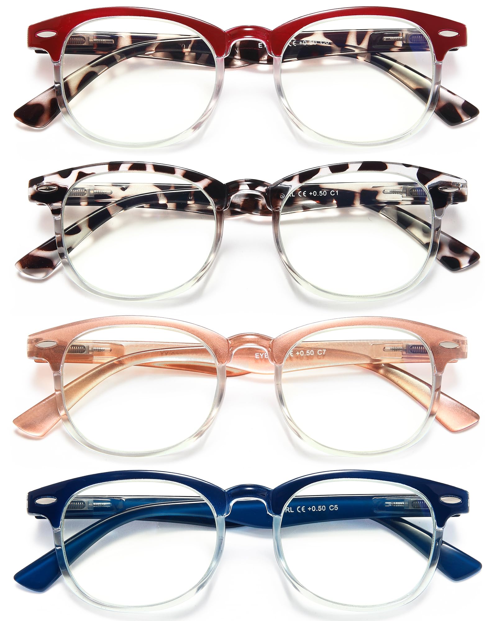 EYEURL Round Reading Glasses for Women 4 Pack Stylish Blue Light Blocking Reading Glasses Retro Round Readers