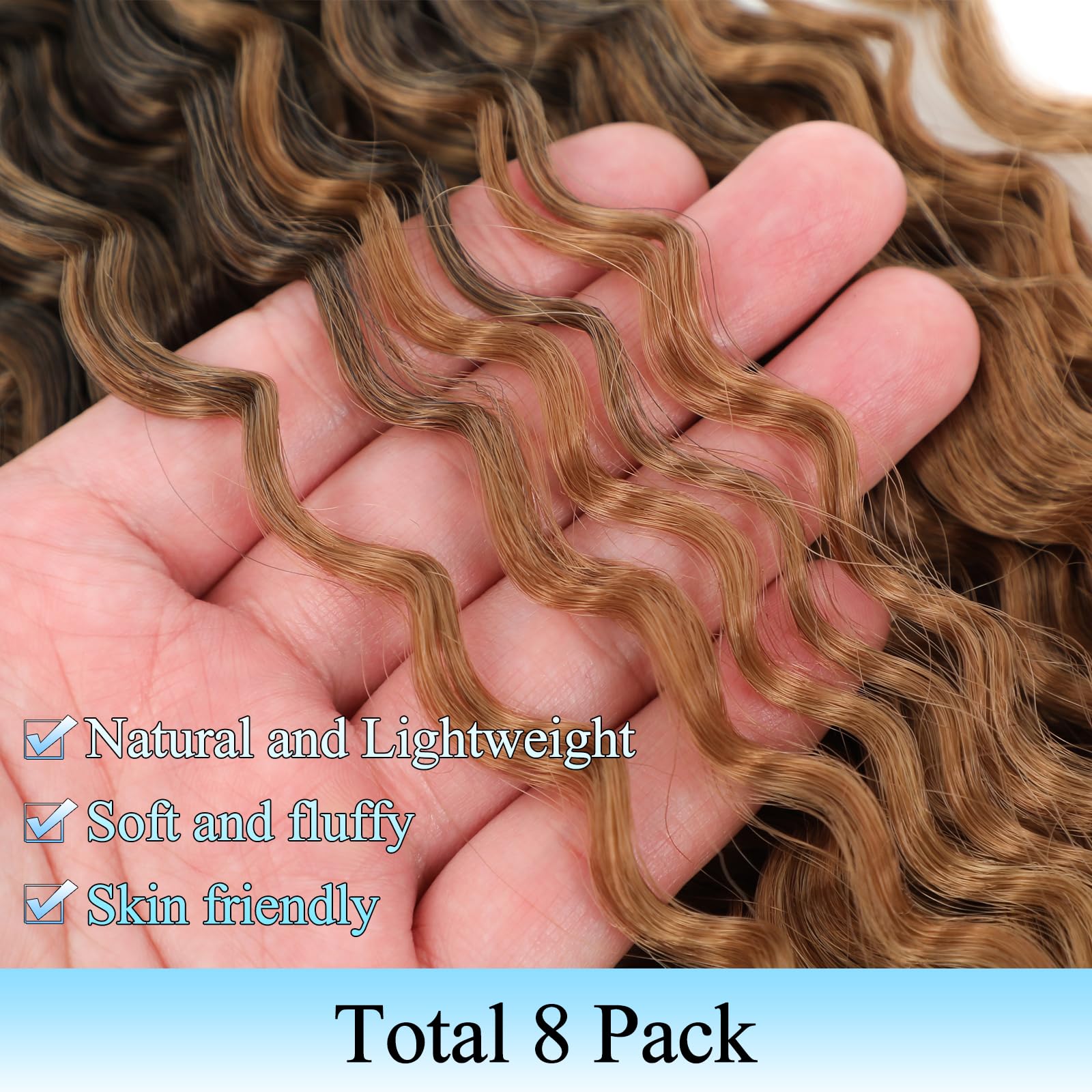 Auxemuen 8Packs Curly Crochet Braiding Hair 16Inch Pre Looped Deep Wave Braiding Hair Ocean Wave Crochet Hair Soft Synthetic Bohemian Curly Water Wave Crochet Braids for Women (1B/30/27) - Image 4