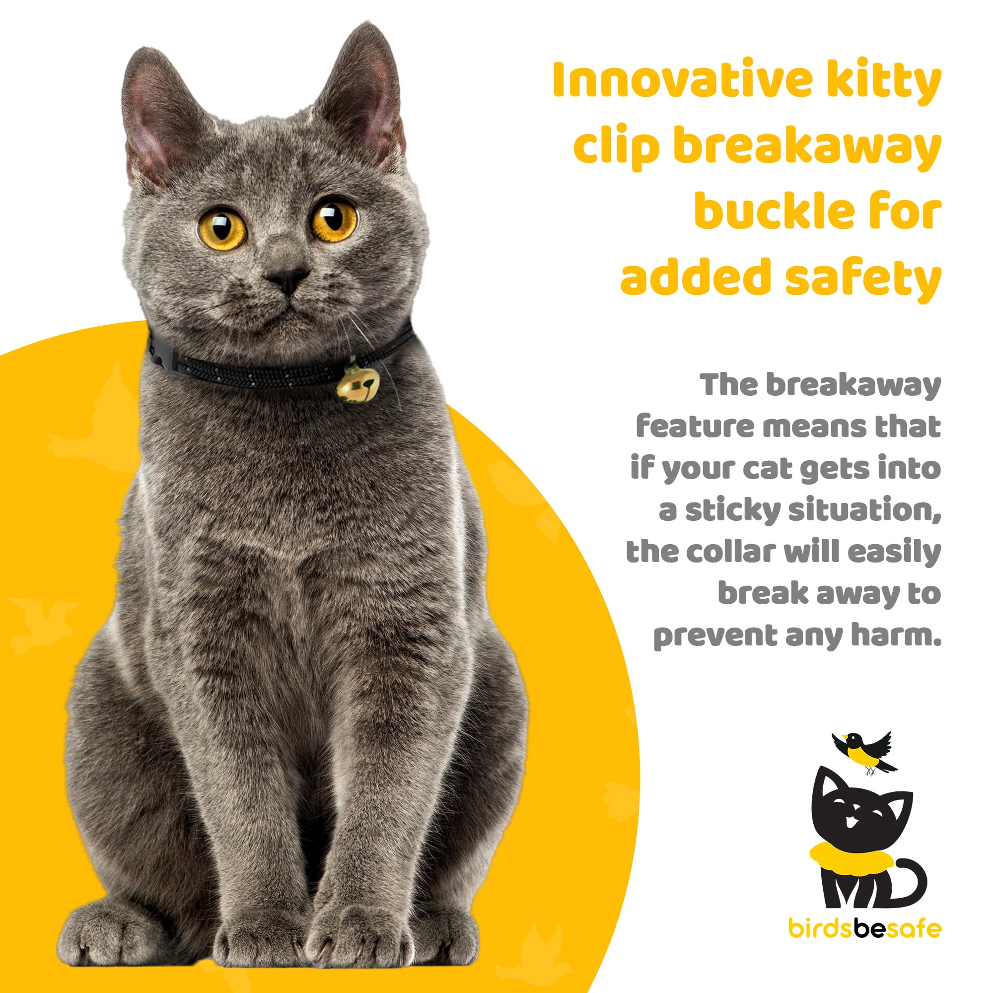 BirdsBeSafe® Collar de gato con campana, hilo reflectante para visibilidad nocturna, cómodo collar elástico para proteger al gato de atascarse en el jardín.