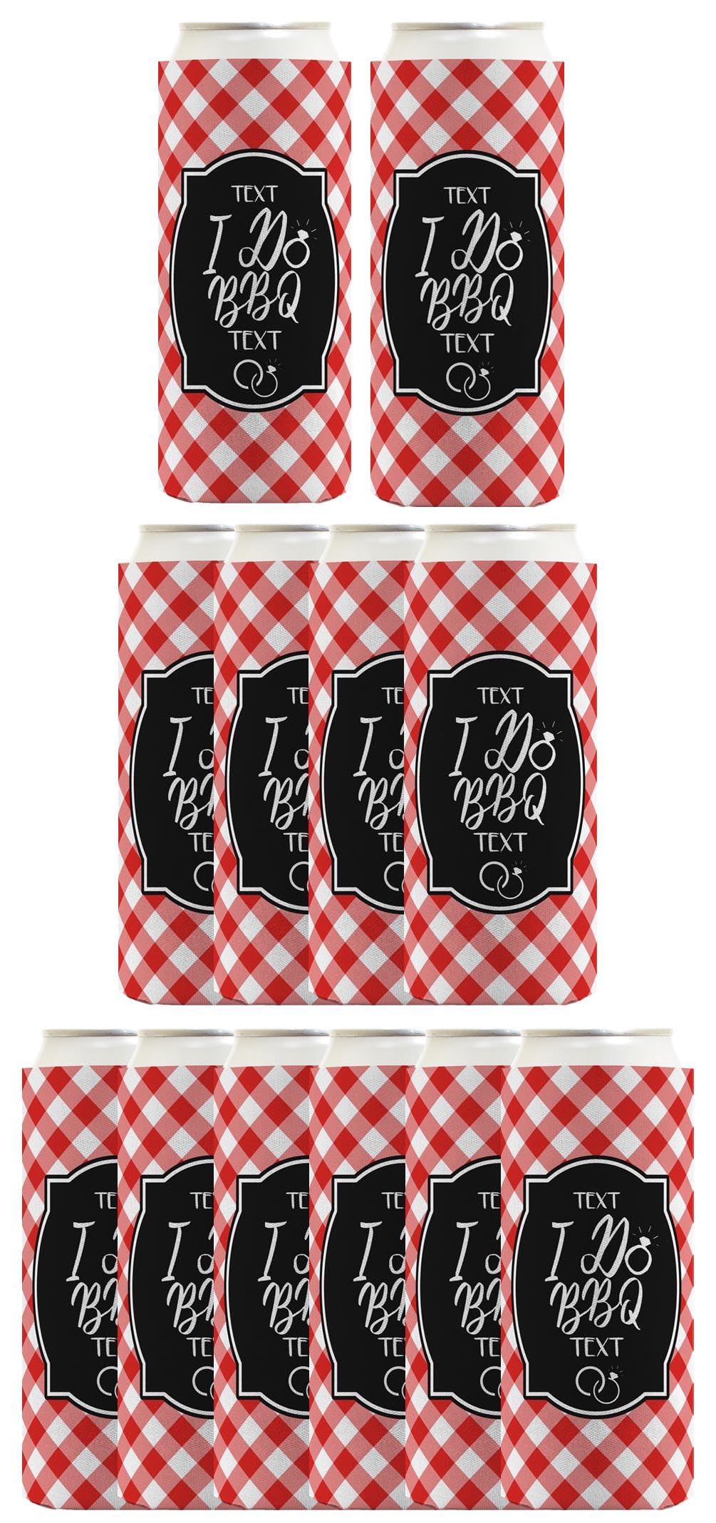 I Do BBQ Your Text & Date Here BBQ Rehearsal Dinner 12-Pack Personalized Ultra Slim Seltzer Can Coolies Red