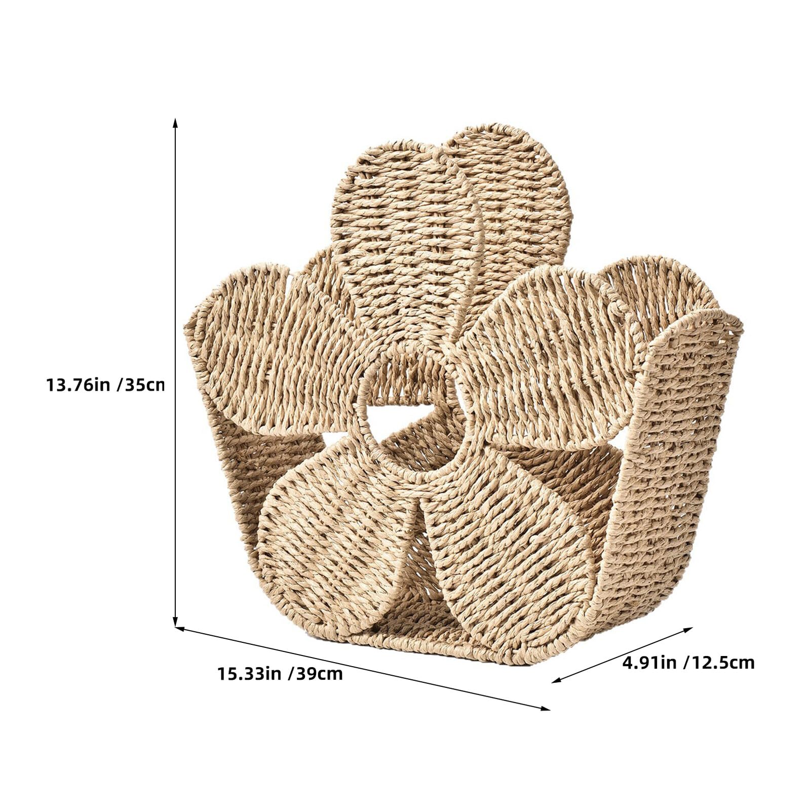 Woven Magazine Holder Kosz Czasopisma z Papierowej Liny Pleciony Koszyk Kształcie Kwiatu Organizer Biurko Do Przechowywania Dokumentów i Sortowania Listów Boho Stojak Magazyny