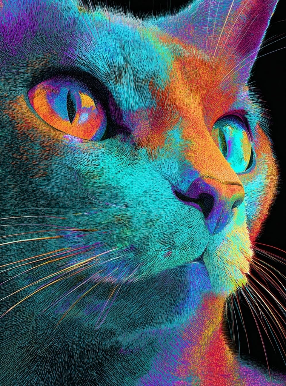 WANGWANGMIAO Paint by Numbers for Adults Beginner,Rainbow Cat Acrylic Painting by Number Kits on Canvas for Home Wall Decor Gift 16x20 Inch，with Frame