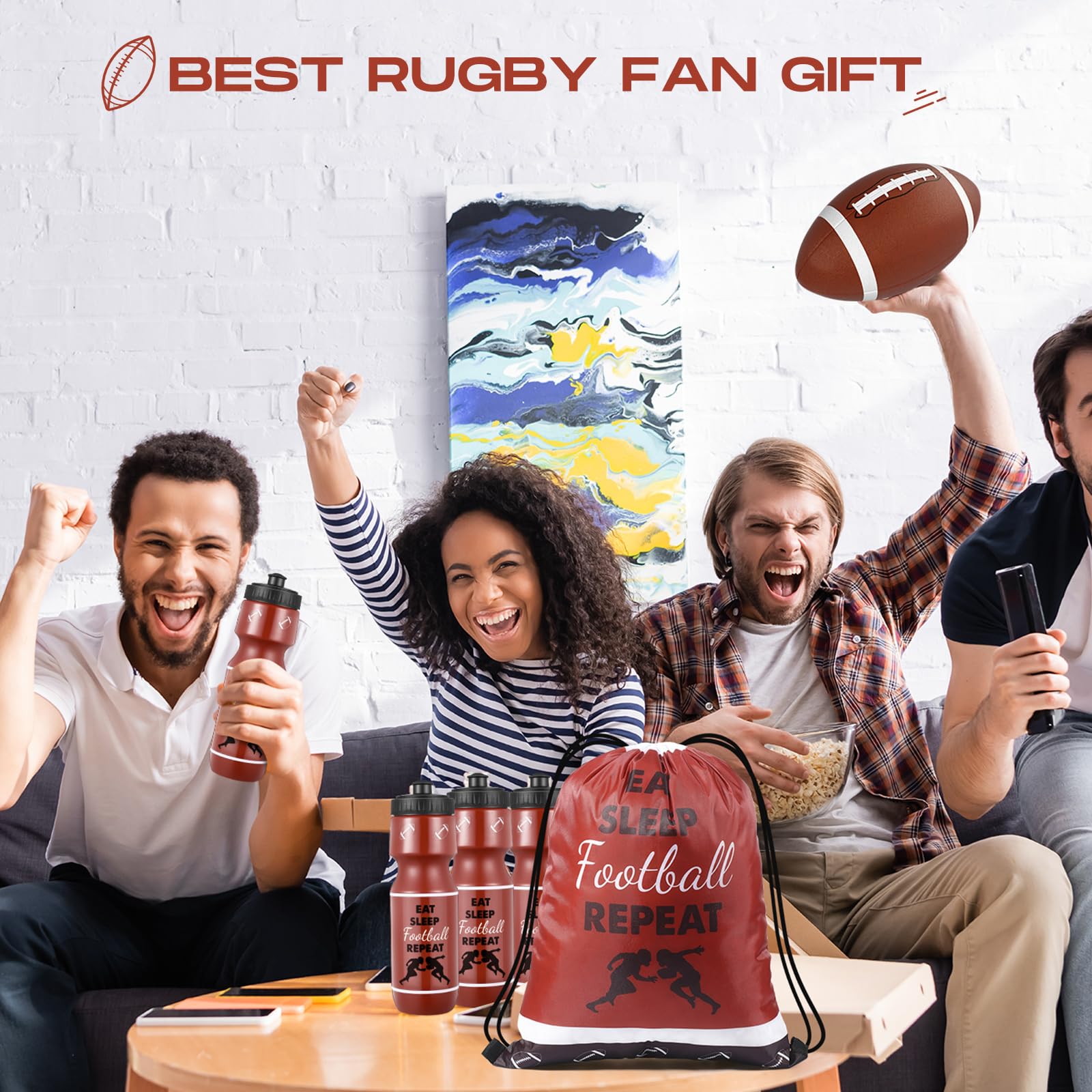 Talltalk Fußball-Wasserflasche, 680 ml, Kunststoff, Wasserflasche mit Kordelzug, für Fußball, Party, Gastgeschenke, Sport-Trinkflaschen für Herren, Sportliebhaber, Fußballgeschenke, Herbstsport, 12