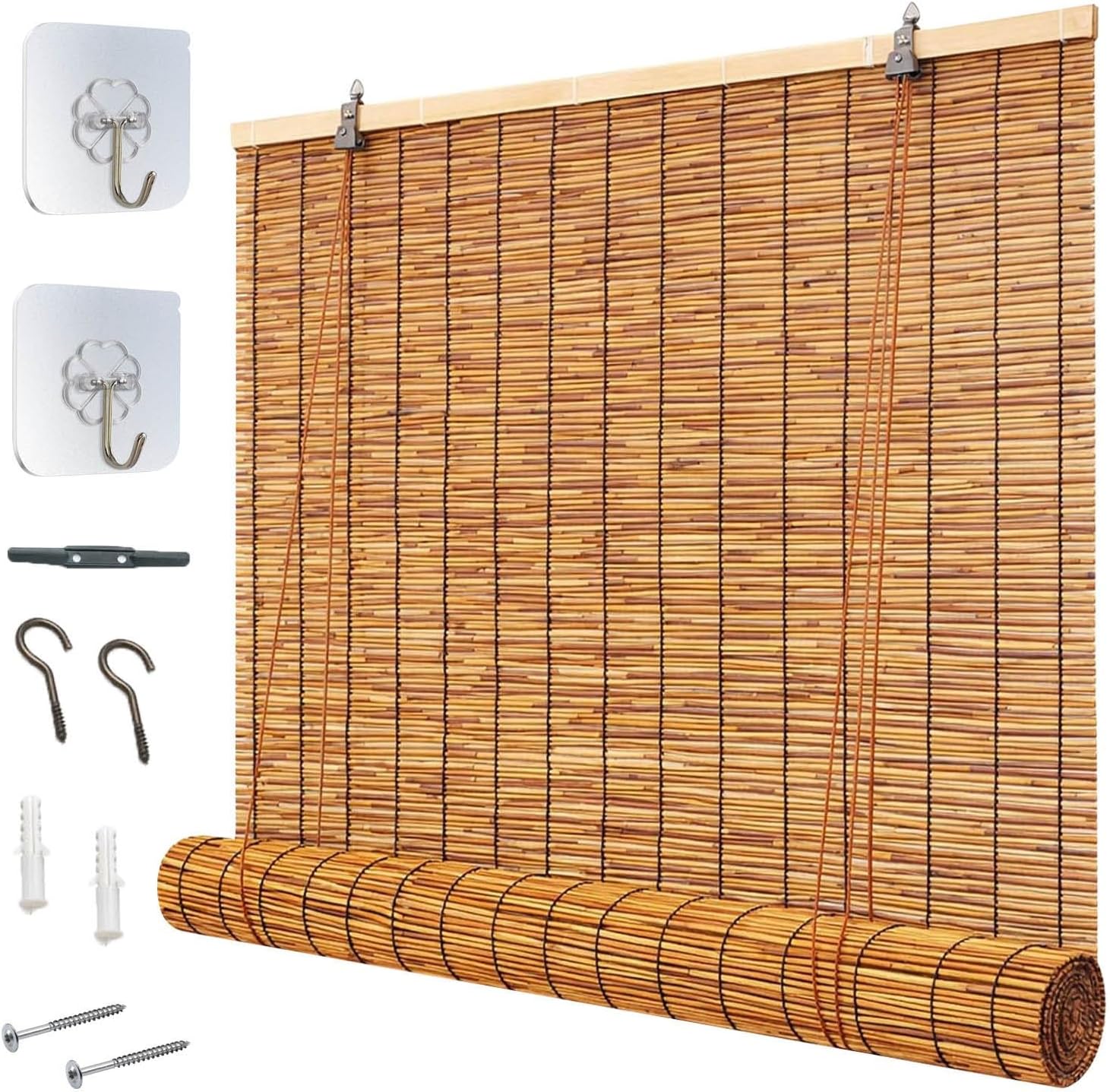 Natural Bamboo Roll Up Blinds – Bamboo Blinds Outdoor with Lift-3 Min Easy Install, Hand-Woven Bamboo Shades for Outdoor Patio, Porch, Window, Weather-Resistant UV Waterproof(56" W x 60" H)