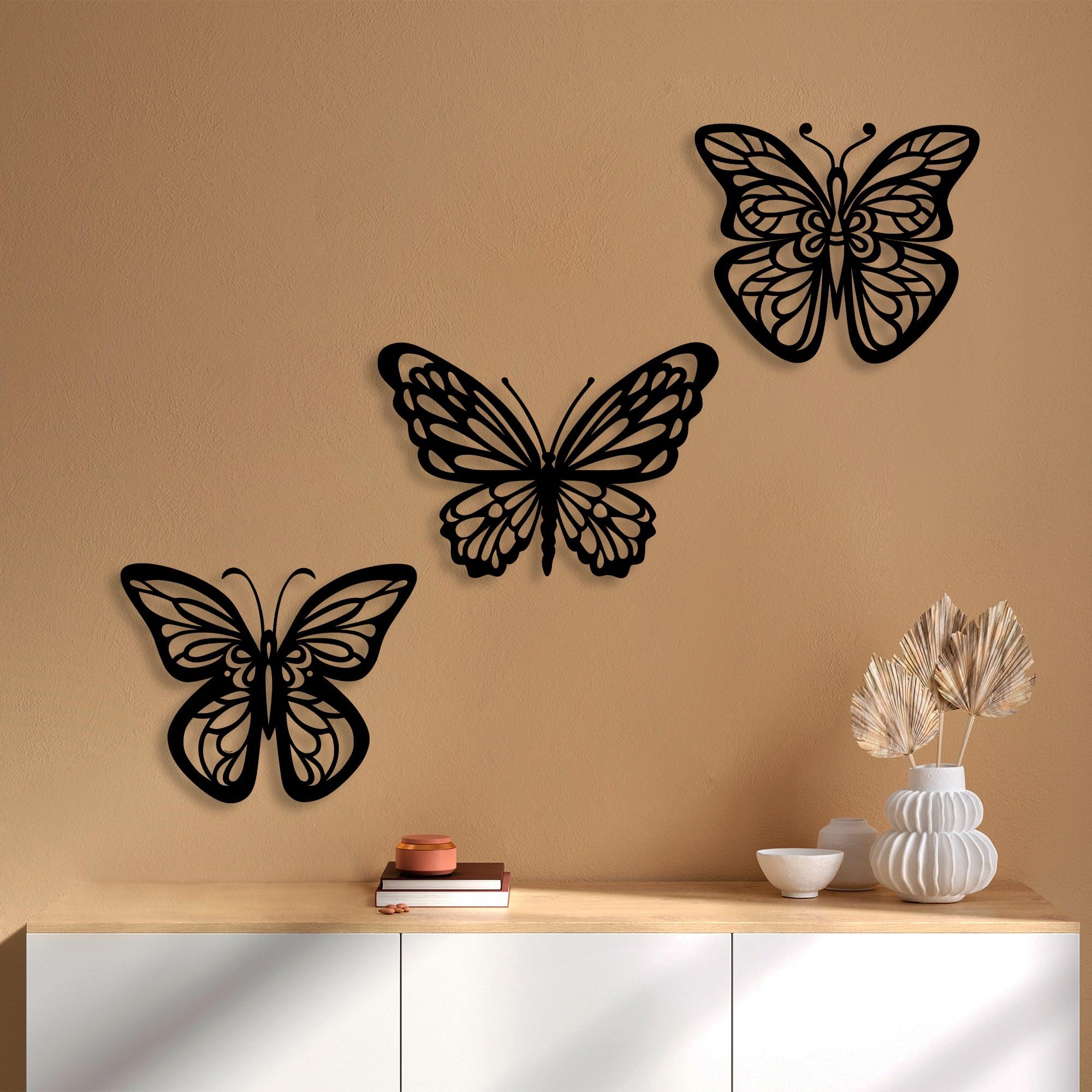 Stylish Black Decorative Metal Wall Accessory (3 Pieces), 36L x 25W cm