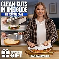 Vista 2 de KitchenStar Cortador de Pizza con Cuchilla Basculante de 14 Pulgadas - Cuchillo Rebanador Afilado de Acero Inoxidable, Cubierta Protectora, Apto