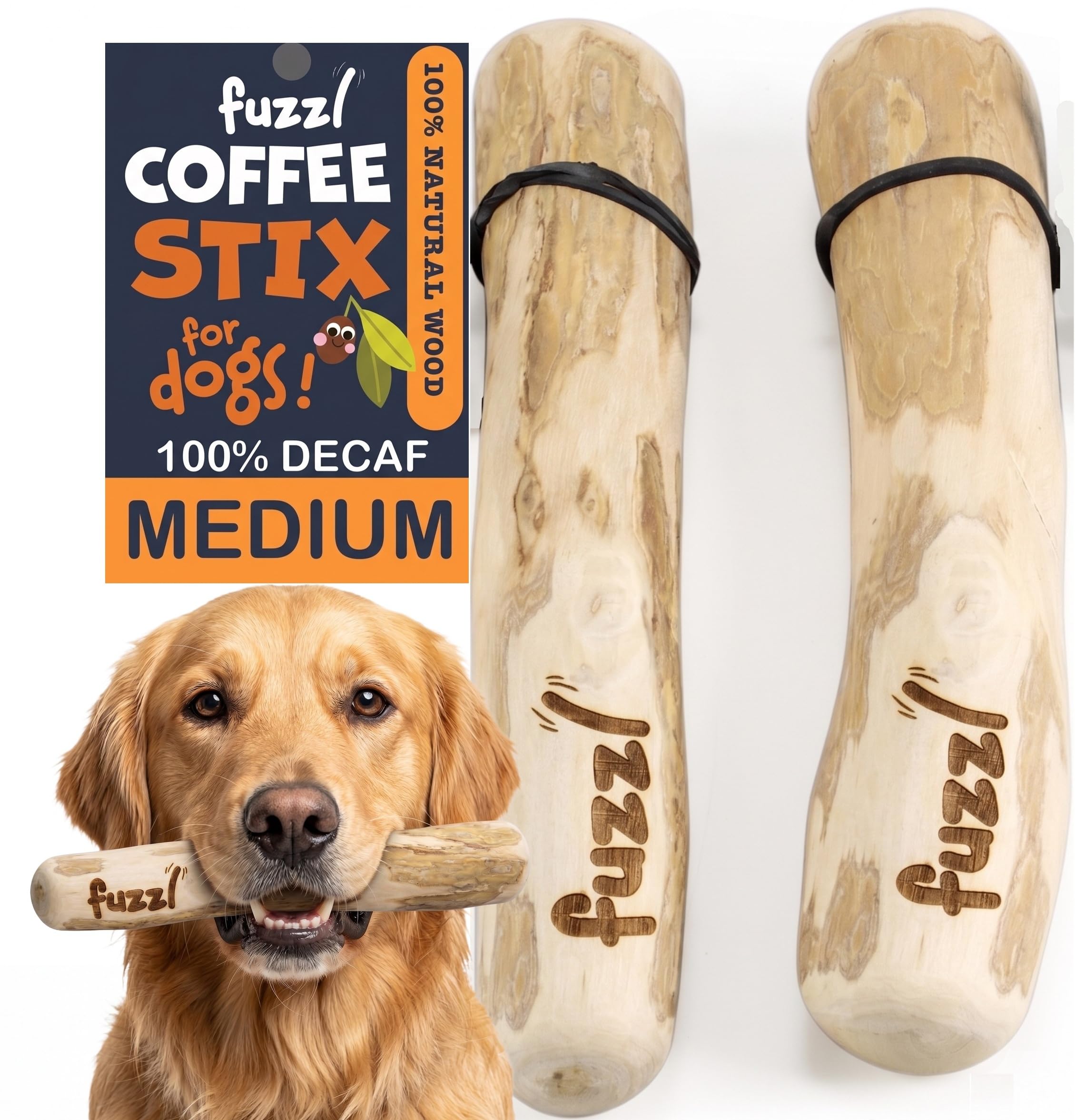 Fuzzl Coffee Stix Medium 2 Pack Dog Chew Toy Coffee Wood - Natural Chews Tough Toys Long Lasting Dog Chew Toys for Aggressive Chewers Strong Durable