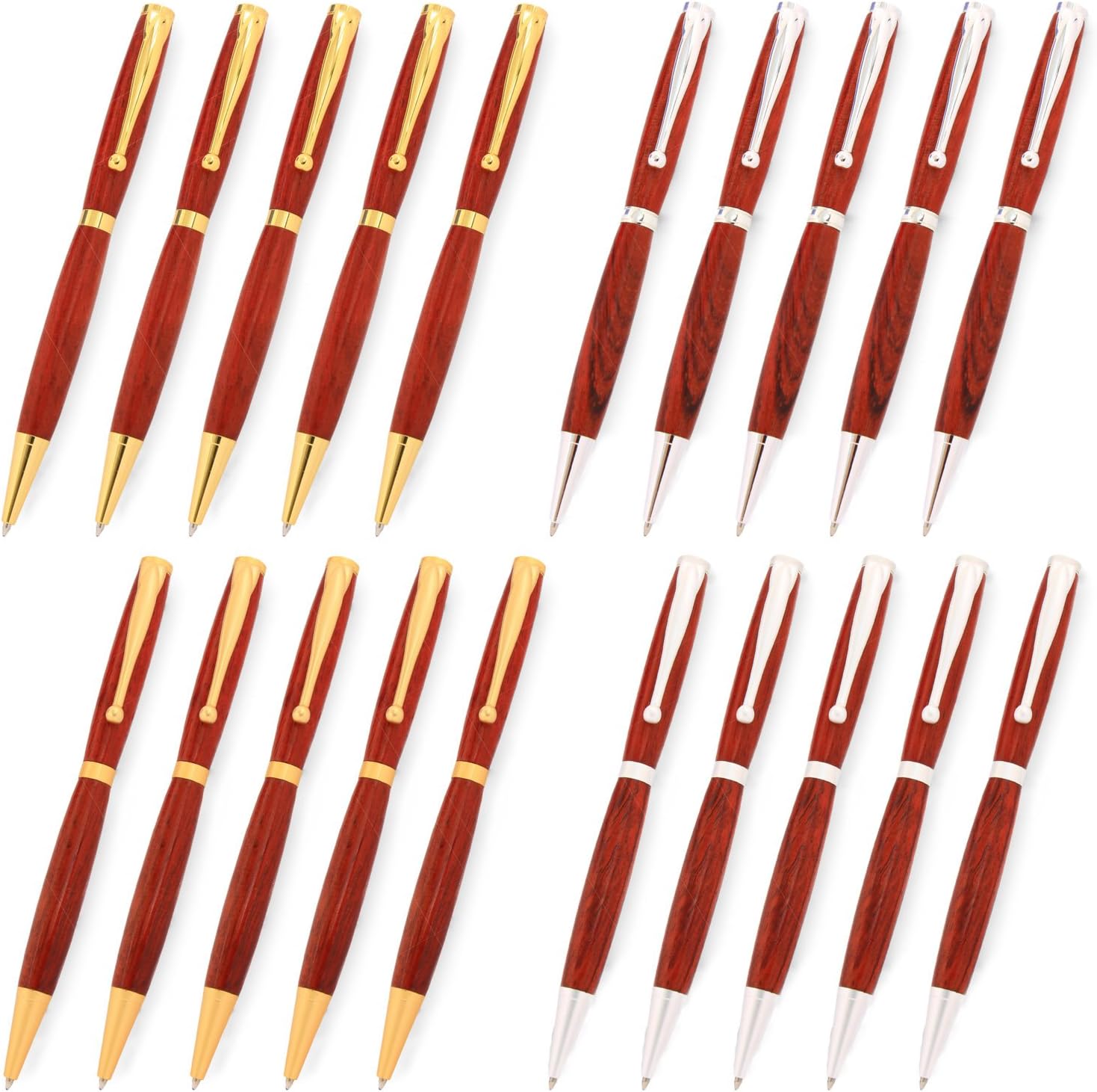 Legacy Woodturning, Fancy Pen Kit - Gold & Silver Variety, 20 Pack, Includes 5 Gold, 5 Silver, 5 Satin Silver, 5 Satin Gold
