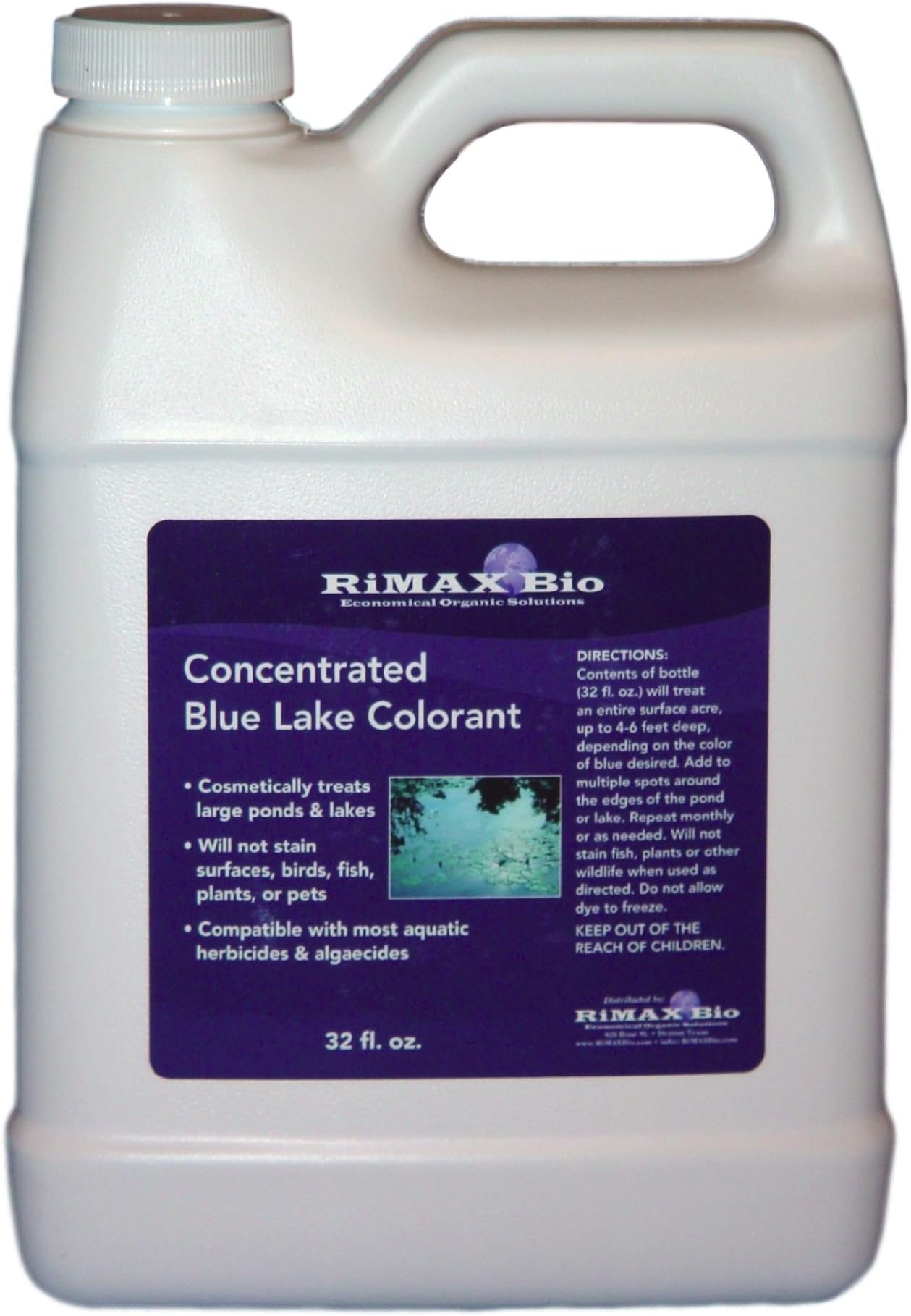 RiMAX Blue Pond Dye Concentrate 32oz / 1 Quart (Treats 1 Acre 4-8ft Deep or 1-2 Million Gallons) (AKA: Super's Choice)