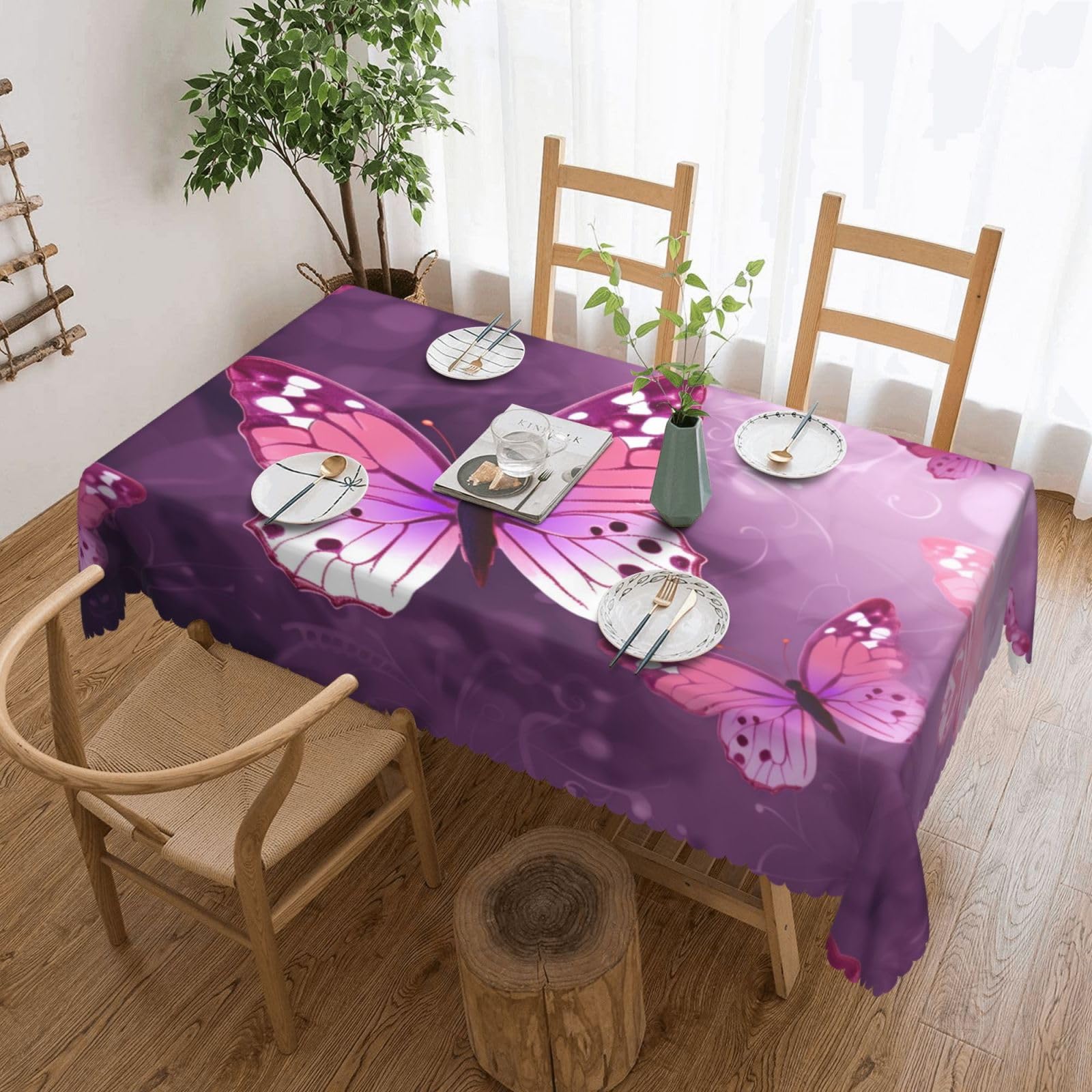 Nappe papillon rose pour décoration de table de cuisine et repas de jardin convivial