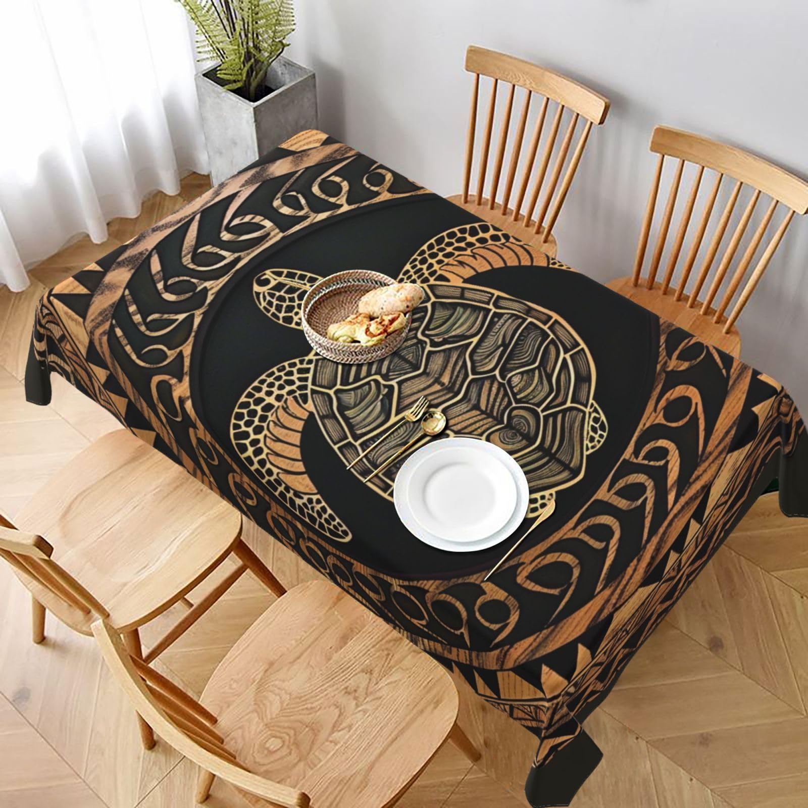 WPKJU Hawaiian Tapa Honu Turtle Printed Tablecloth 60x90 in Water Resistant Table Cover Washable Rectangle Table Cloth for Dining Tables