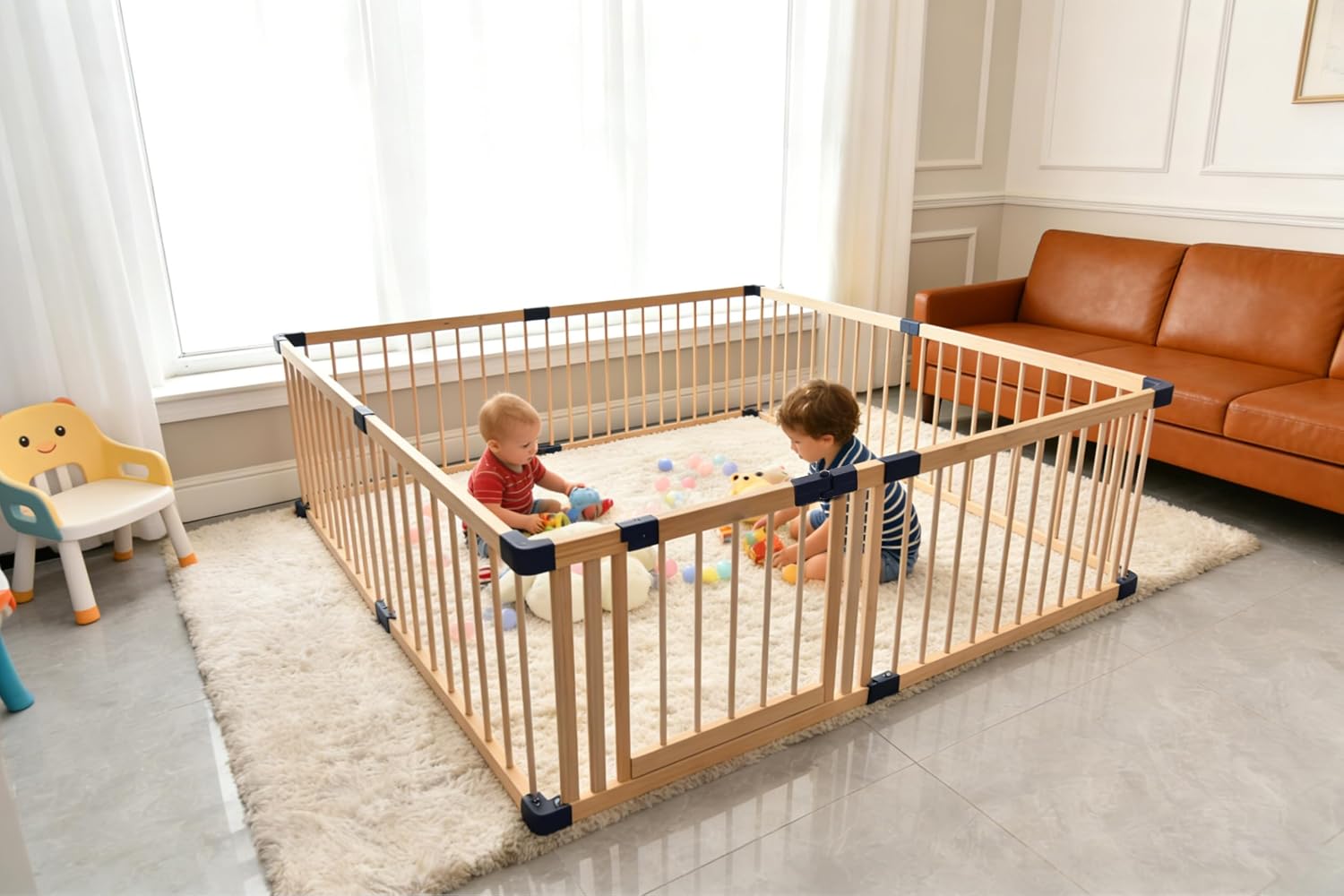 Baby Playpen,Wooden Playpen, Large Kids Play Fence,Play Center Yard,Indoor & Outdoor Safety Play Area,Kids Safety Activity Center Playard w/Locking Gate for Toddler & Babies (70.86Inx78.74Inx24In)