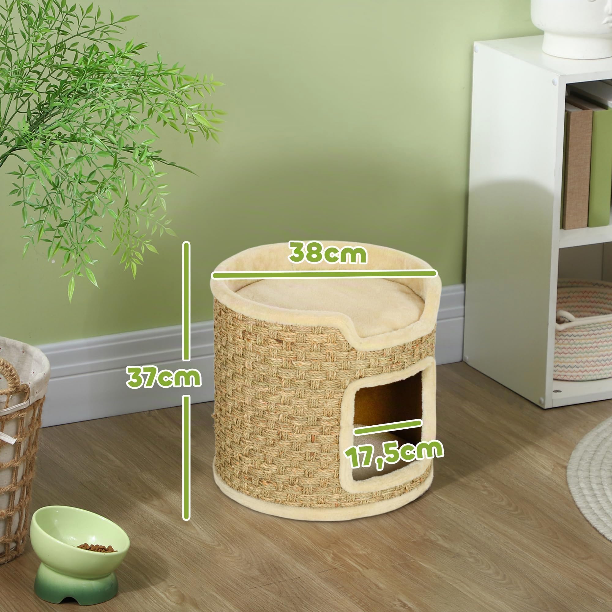 PawHut Tonneau à gratter pour Chat Arbre à Chat Ø38 x 37H cm Kaki Beige