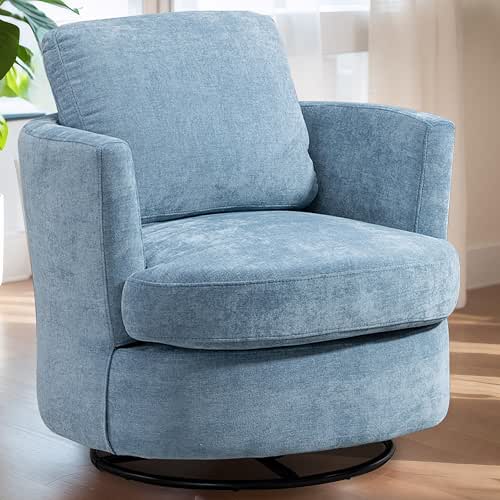 Mlmh & Kngwa Swivel Barrel Chair Upholstered Living Room Chair,Chenille,Blue