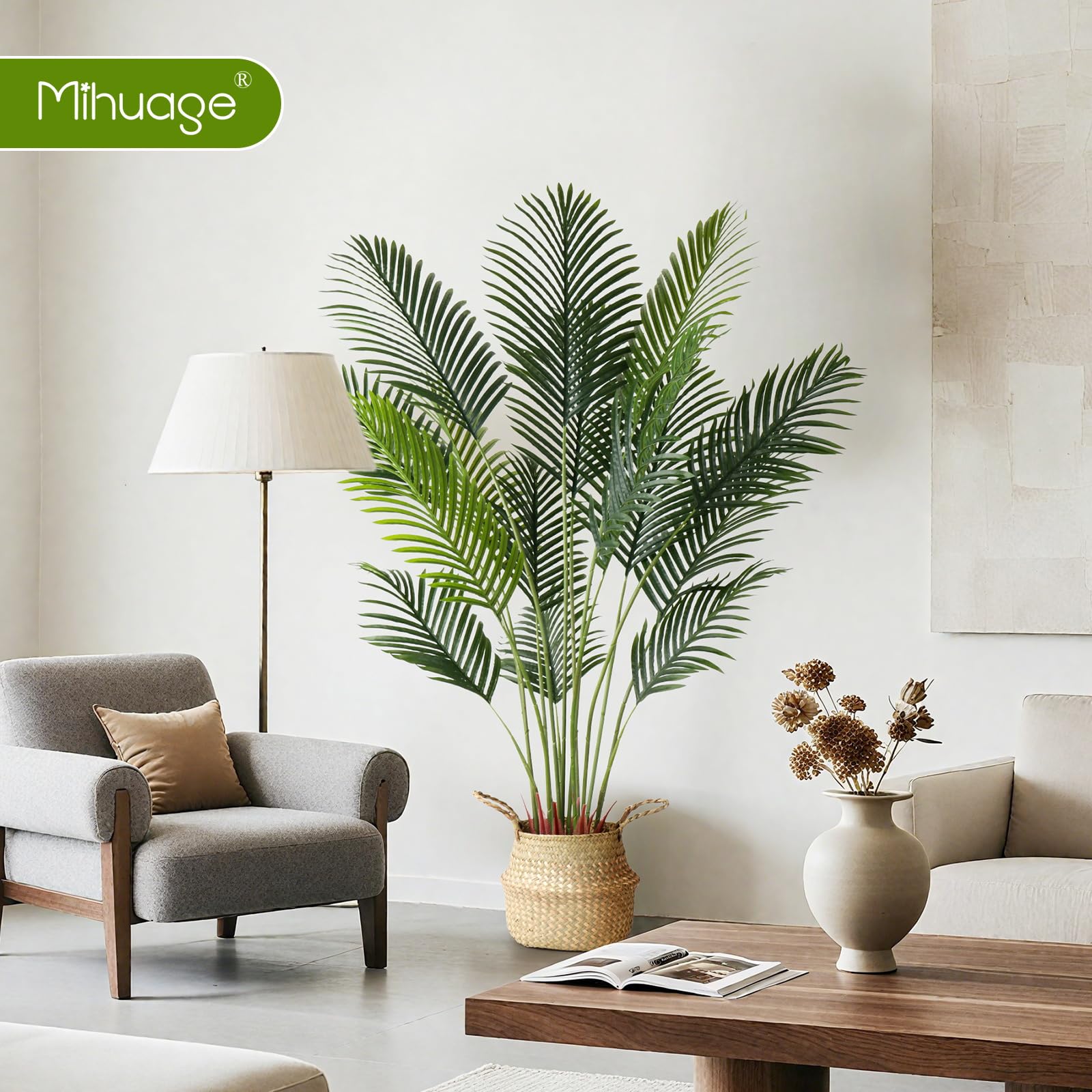 MIHUAGE Palma Areca artificiale, 160 cm, albero realistico per decorazione domestica, Ramadan e decorazione moderna per la casa, per interni ed esterni e ufficio, regalo perfetto per l'inaugurazione
