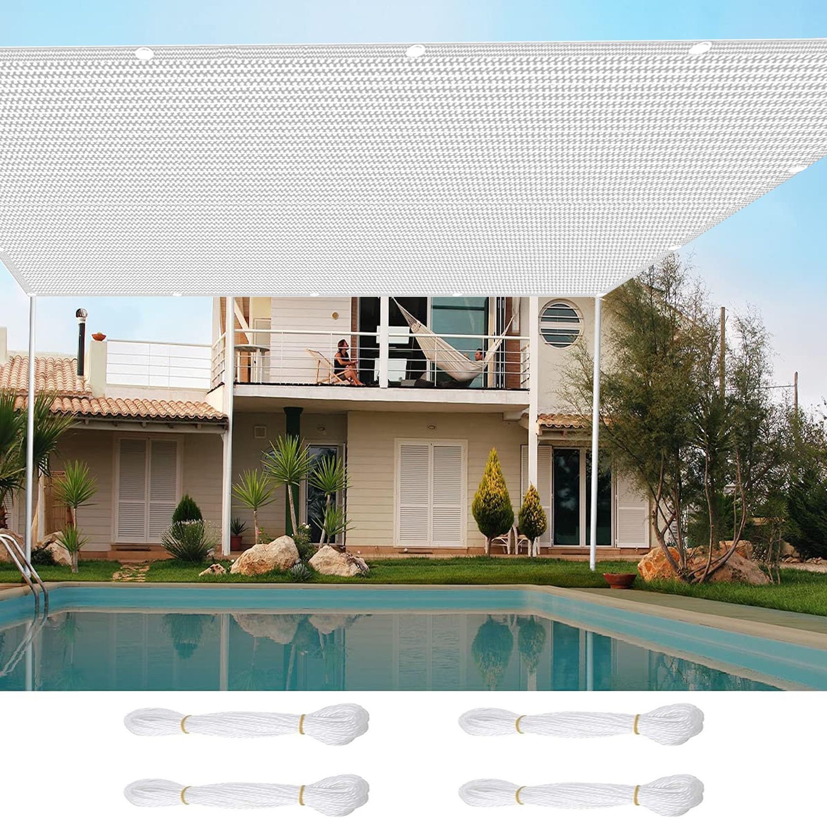 Sun Shade Sail 1.2 x 7 m HDPE Breathable 95% UV Block Garden Sun Shade Sail with 4 free ropes for Terrace, Balcony, Pool & Garden, White — image 1