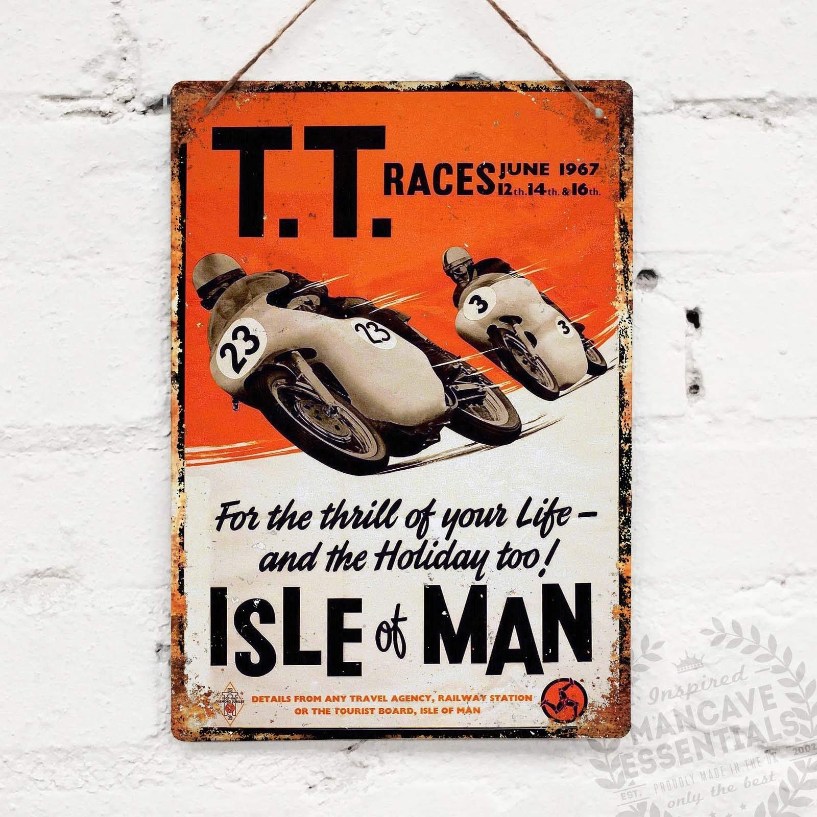 Bdts Tt Racing Isle Of Man Motorcycle Motorbike Vintage Tin Sign Metal Decor Metal Sign Wall Metal Tin Sign 8X12 Inches