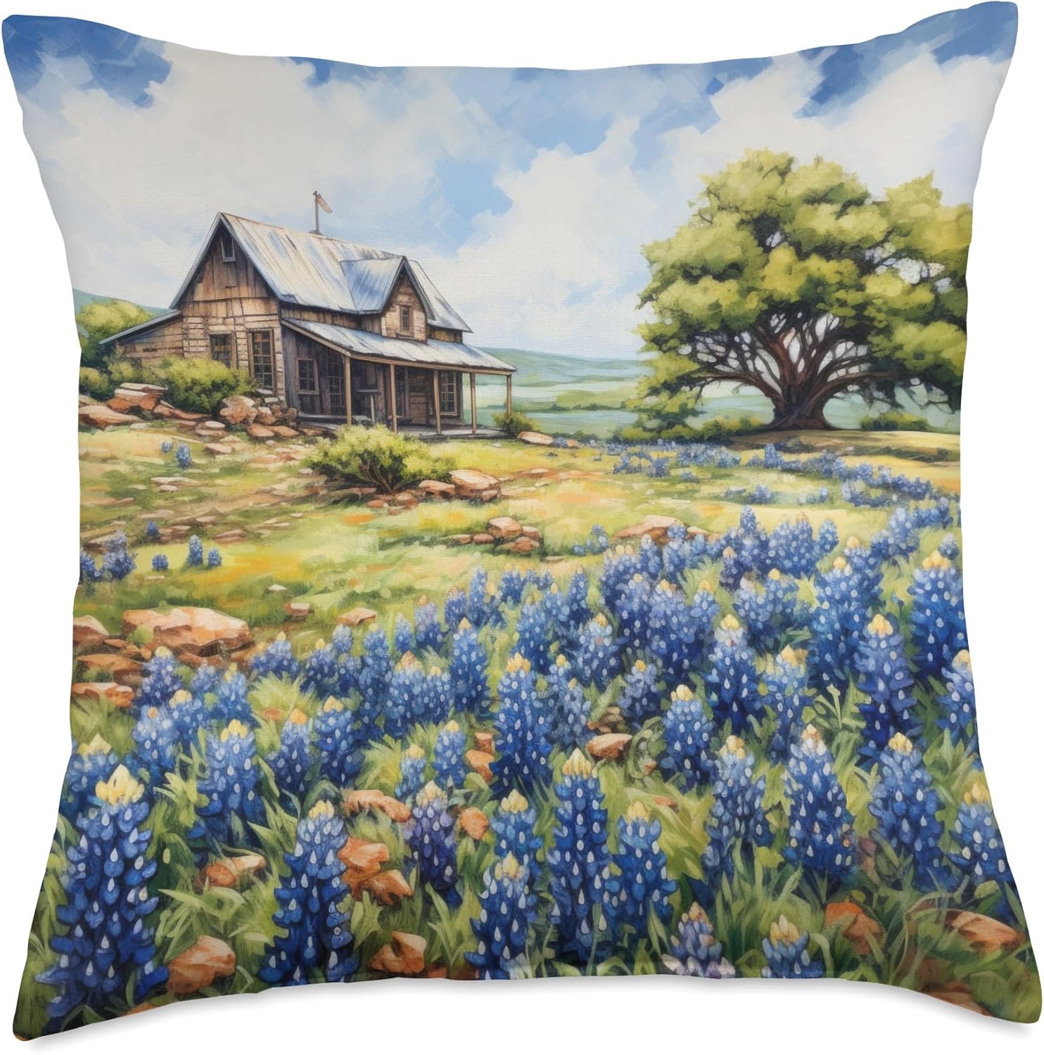 Bluebonnet Texas Wildflower Nature Throw Pillow