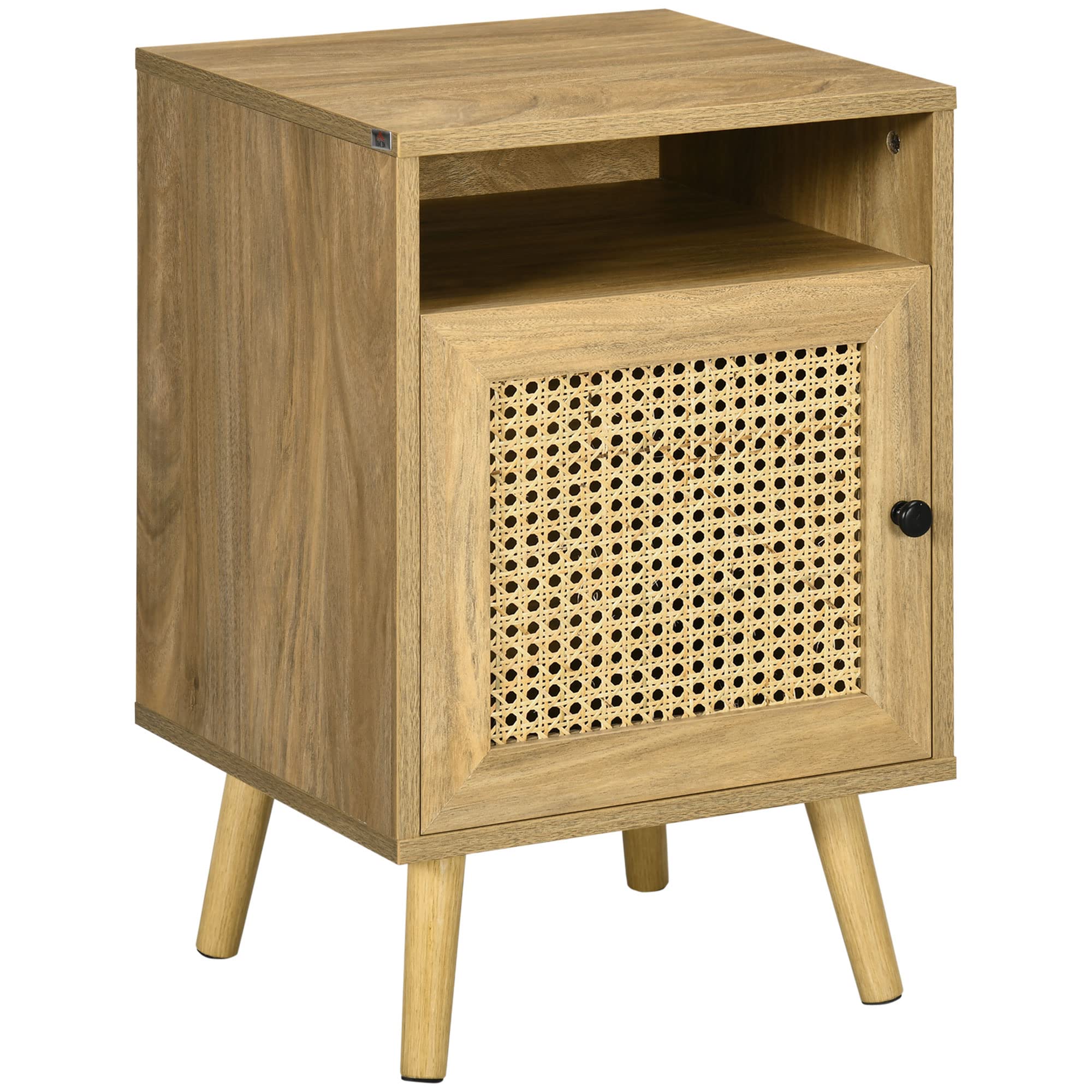 Table de chevet en bois naturel et cannage authentique au design vintage