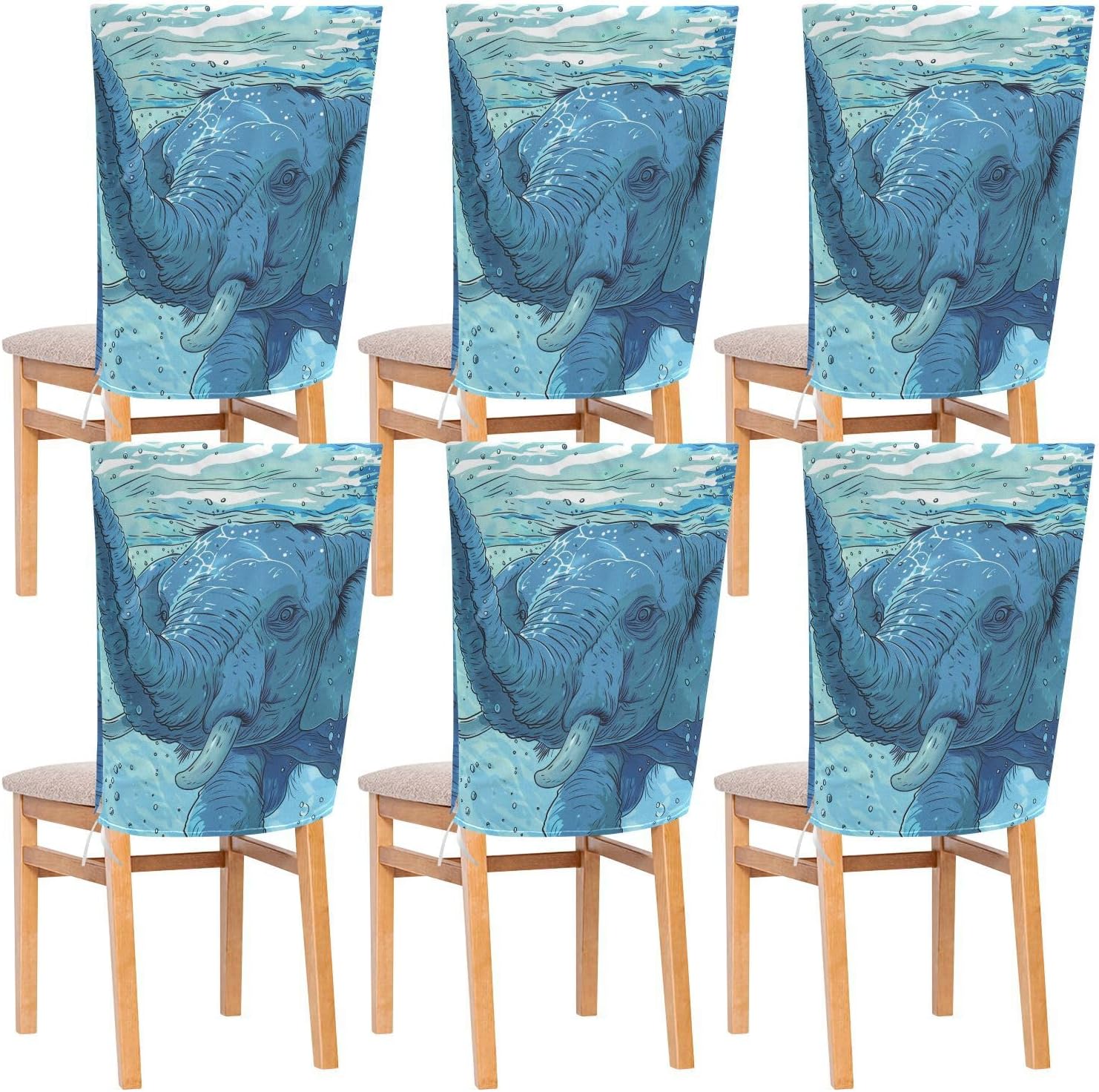 ALAZA Swimming Elephant Chair Back Cover Set of 6, Washable Reusable Removable Chair Slipcovers Decorative Chair Cover for Home Kitchen Wedding Party