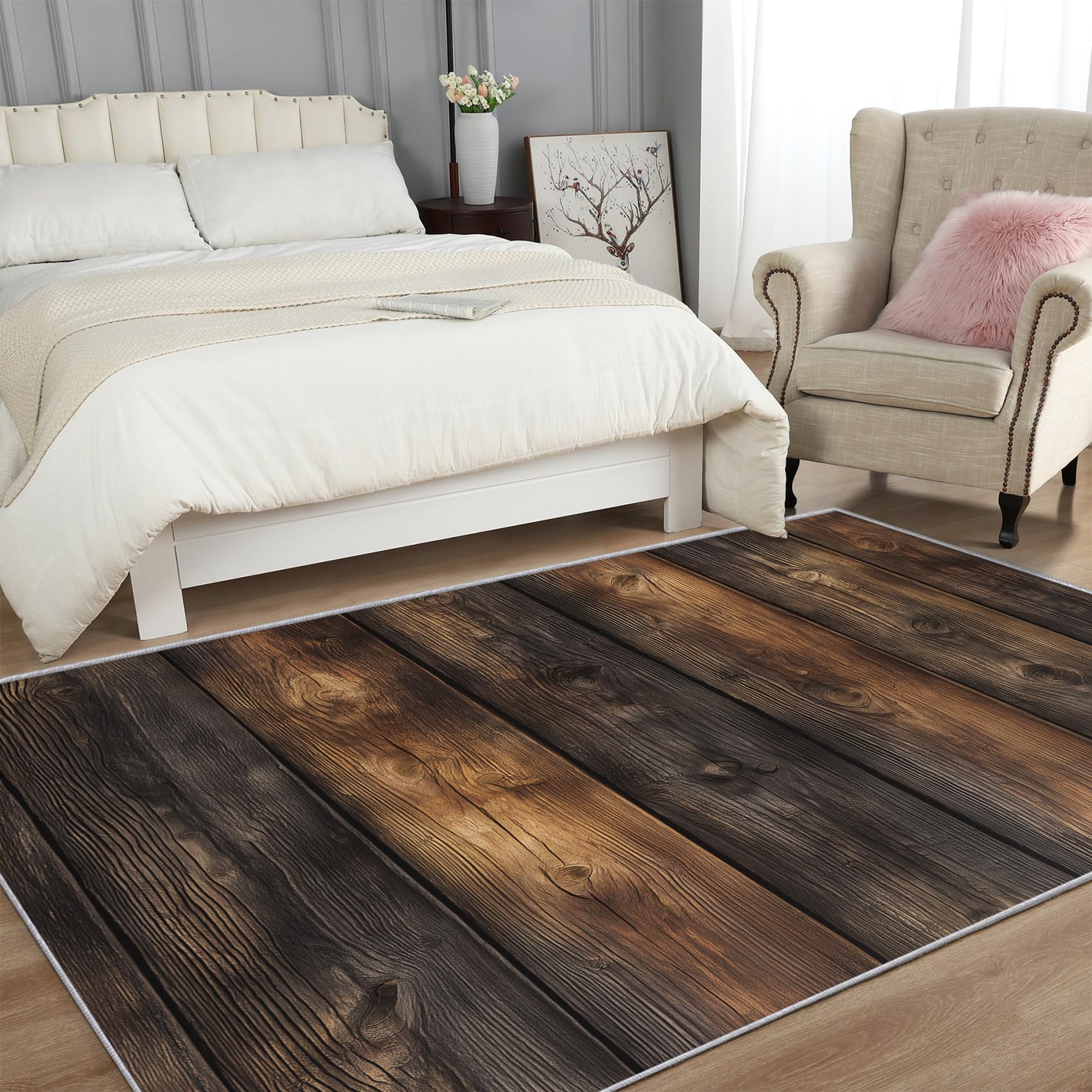 Generisch Holzbrett Teppich, Teppich Schlafzimmer Wohnzimmer Rustikal Bauernhaus Holzoptik, Wohnzimmerteppich Schlafzimmer Dekoration rutschfeste Waschbar Flanell 150x200 cm V-M10
