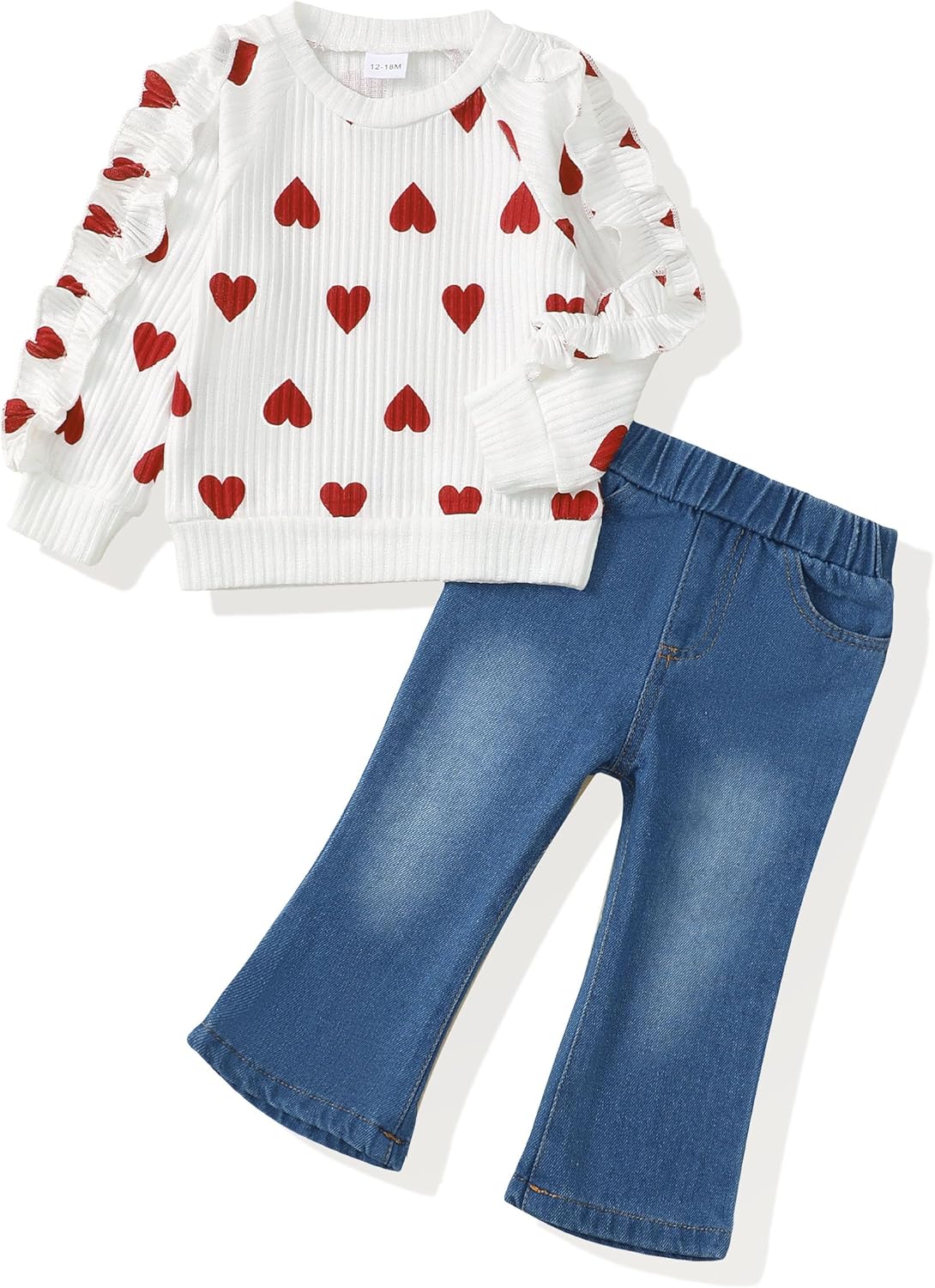 Toddler Baby Girl Clothes Kids Outfits Ruffle Heart Sweatshirt Jeans Denim Pants Set Little Girls Clothing