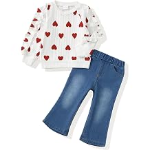 SODLON Toddler Baby Girl Clothes Kids Outfits Ruffle Heart Sweatshirt Jeans Denim Pants Set Little Girls Clothing