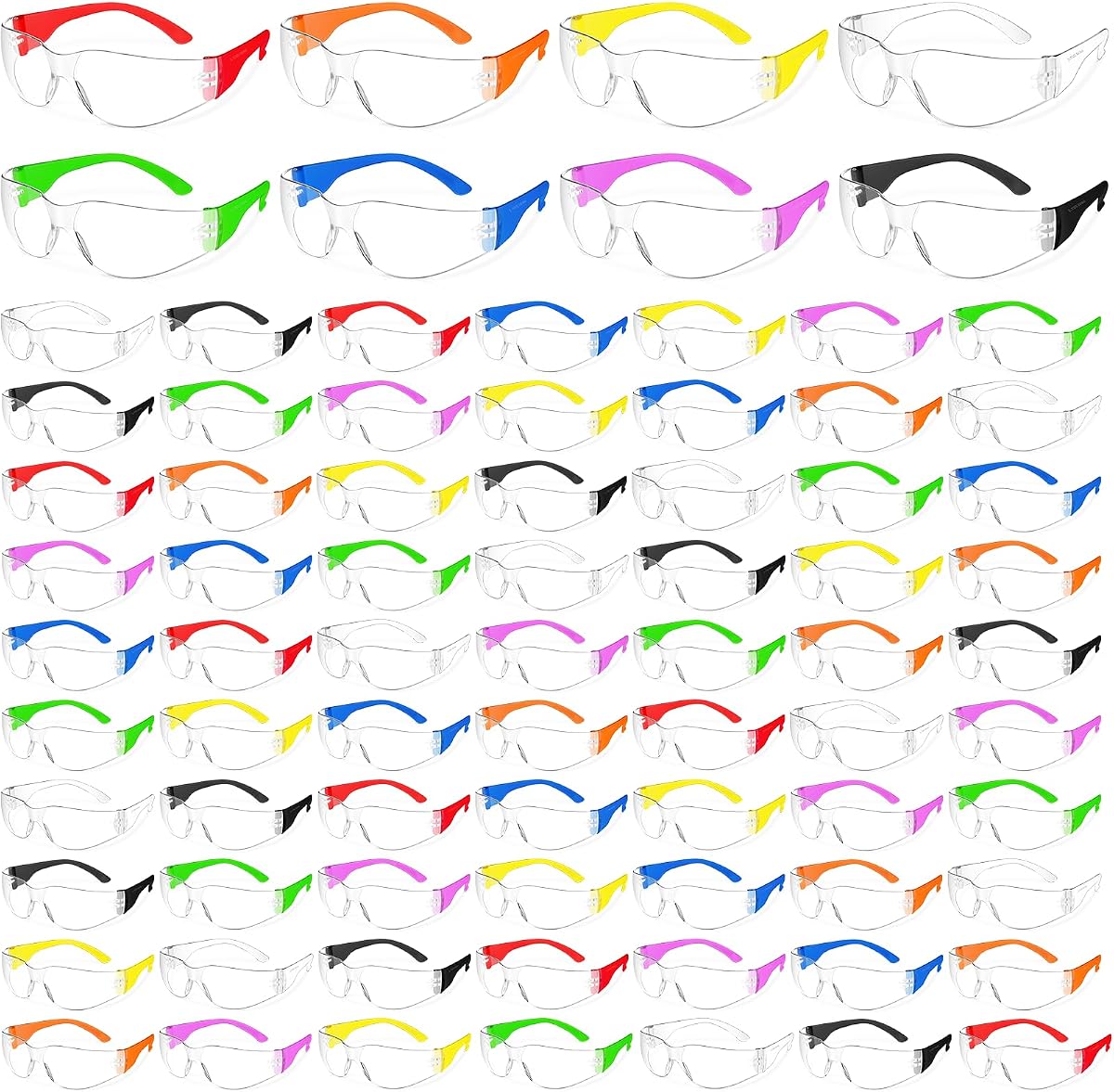 50 PCS 8 Colors Clear Safety Glasses Bulk Unisex, ANSI Z87.1 Safety Goggles | Lightweight Polycarbonate Lenses, Impact & Scratch Resistant Eye Protection for Construction, Lab, Carpentry, Outdoor Work