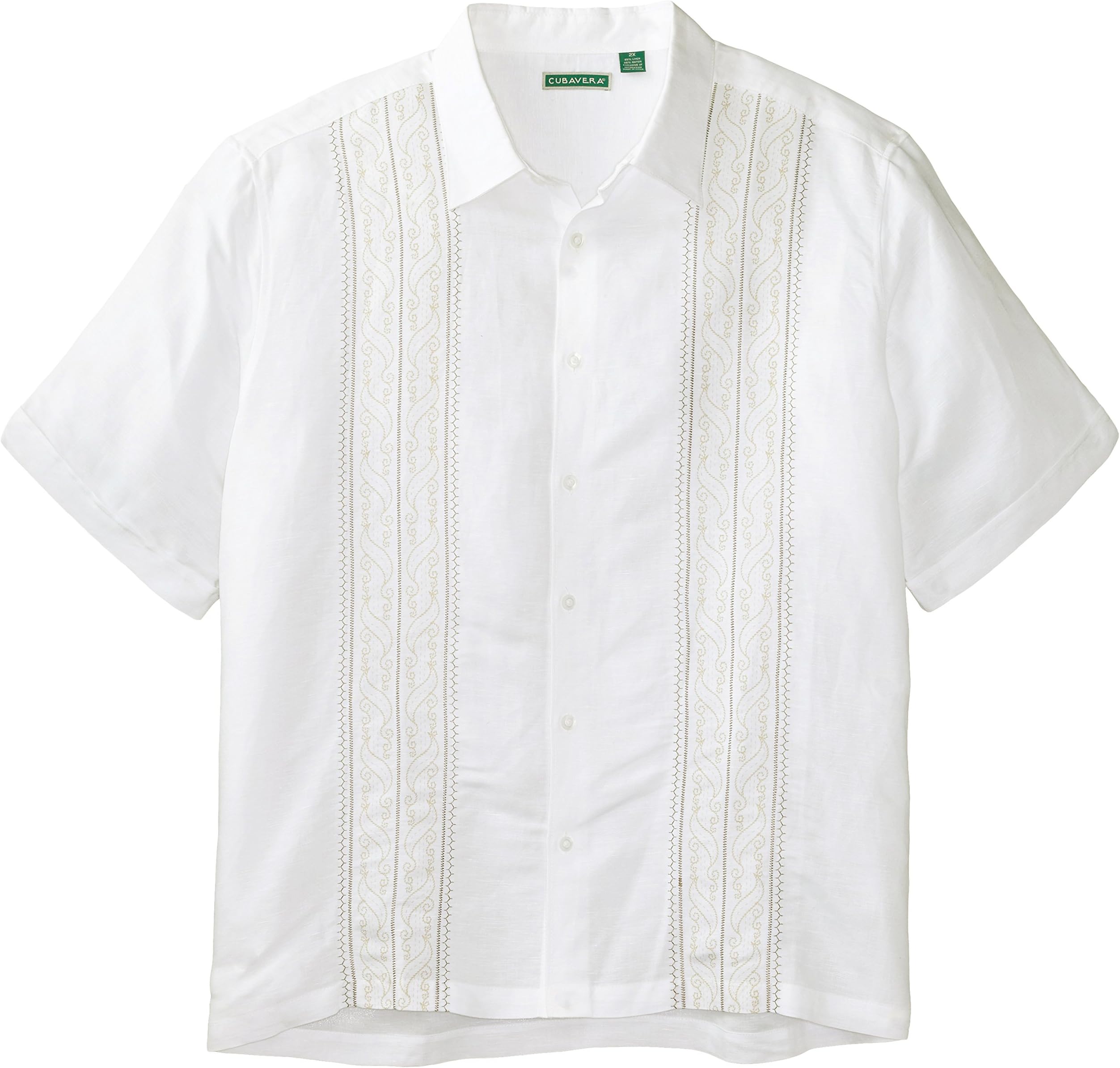 Cubavera Men's Big-Tall Short Sleeve Print and Ornate Embroidery Panels Shirt