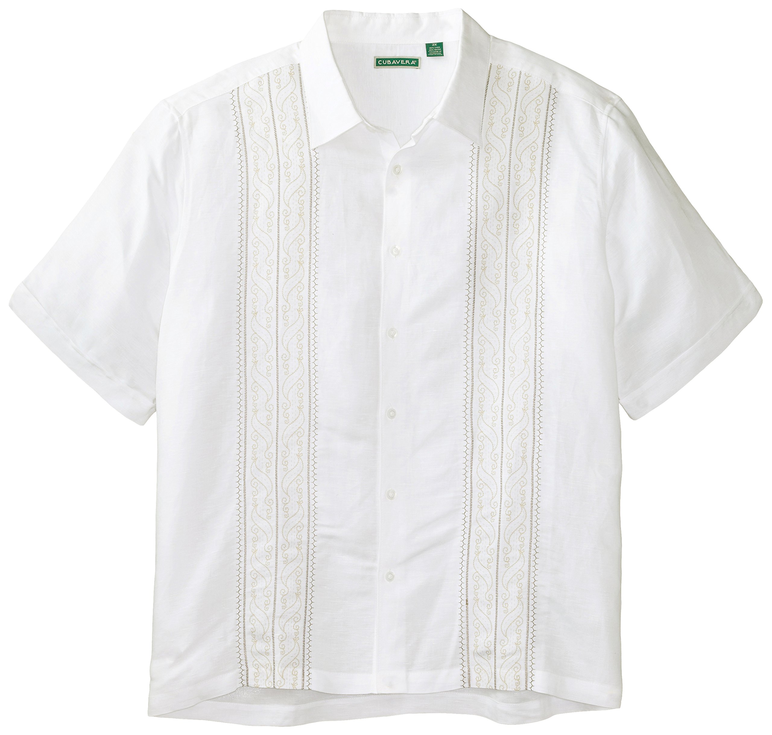 Cubavera Men's Big-Tall Short Sleeve Print and Ornate Embroidery Panels Shirt