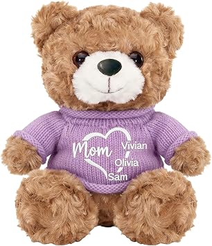 Personalized Teddy Bear for Mom, Custom Embroidered Stuffed Animal, 9/12/16 Inch Plush Bear, Personalized Mom Gifts from Daughter Son