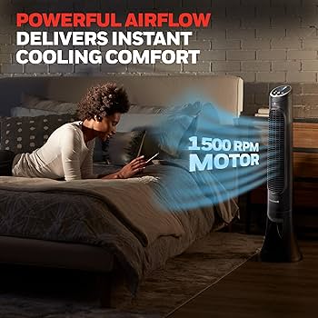 Honeywell tower fan with intuitive control panel displayed from front