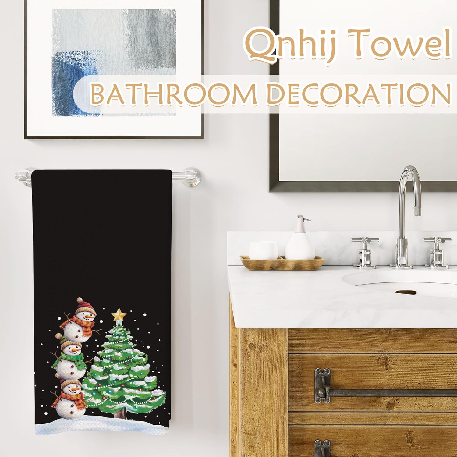 Funny Christmas Snowman Kitchen Towels, Winter Xmas Tree Dish Tea Towels for Kitchen Decor, Holiday Winter Christmas Decorative Hand Towels for Bathroom, 16x24 Inch - Image 5