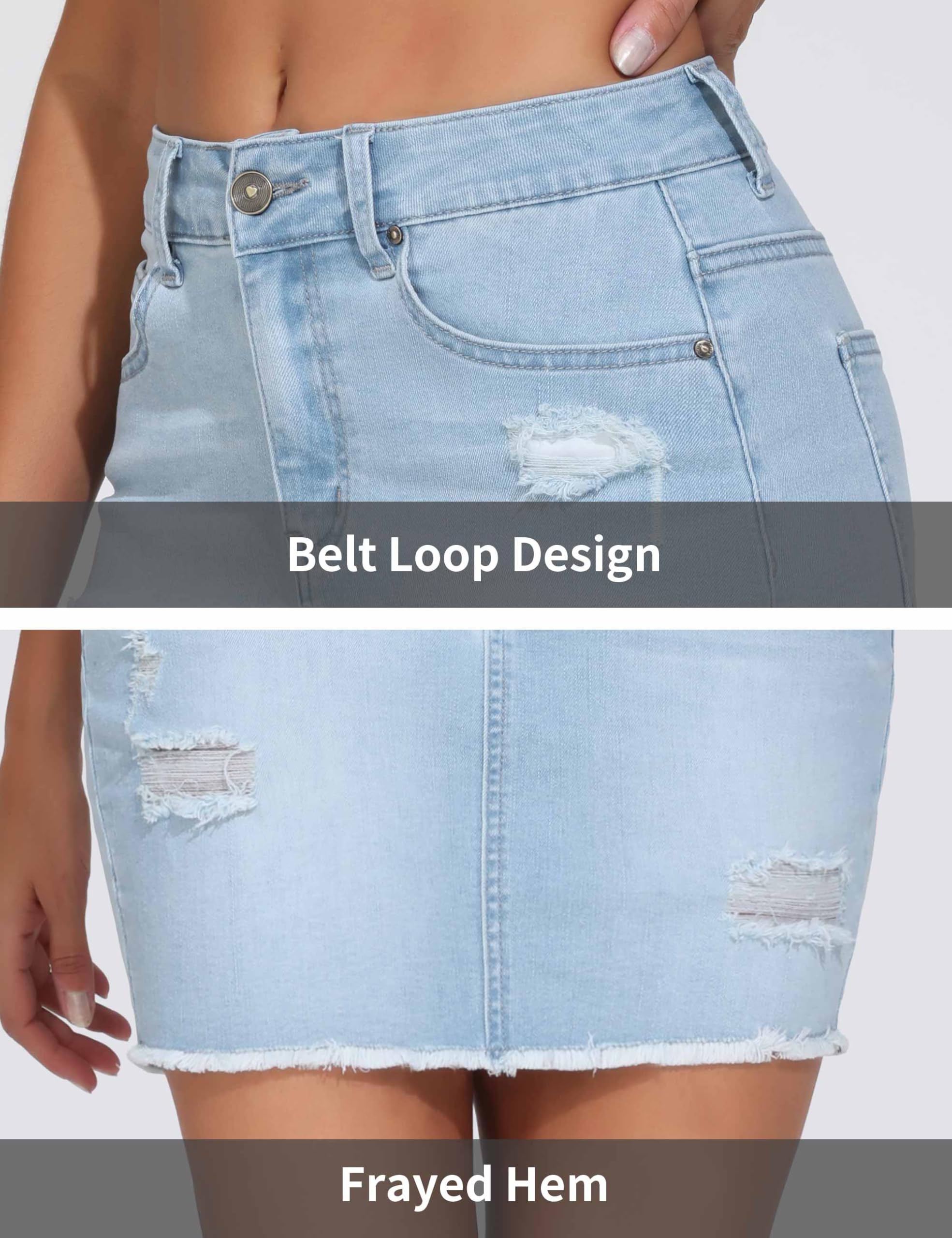 THE GYM PEOPLE Mini jupe en jean déchiré extensible à ourlet brut effiloché décontracté et tendance avec poches pour femme