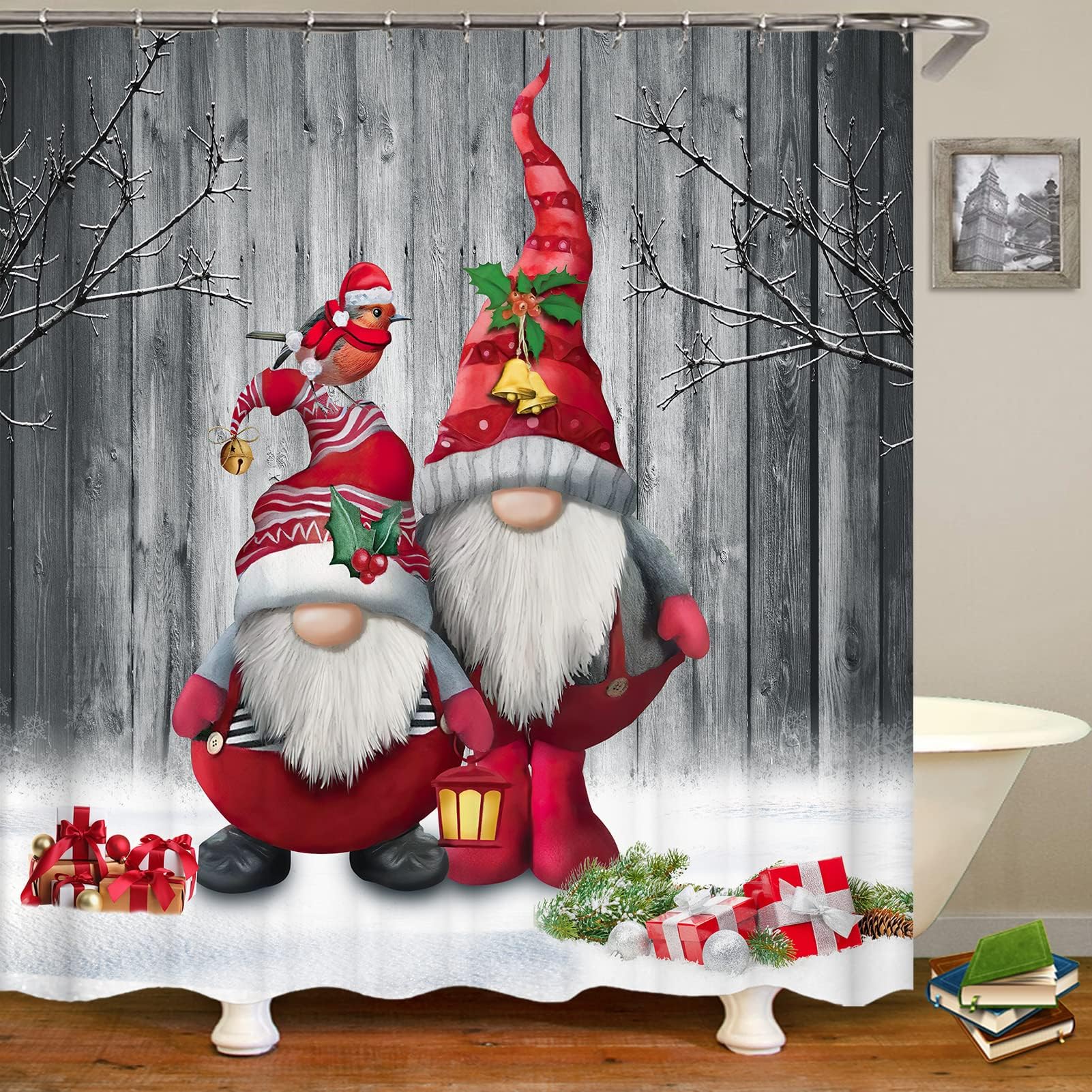 Amazon.com: Mocsicka Christmas Gnome Shower Curtain Gnome Santa Claus ...