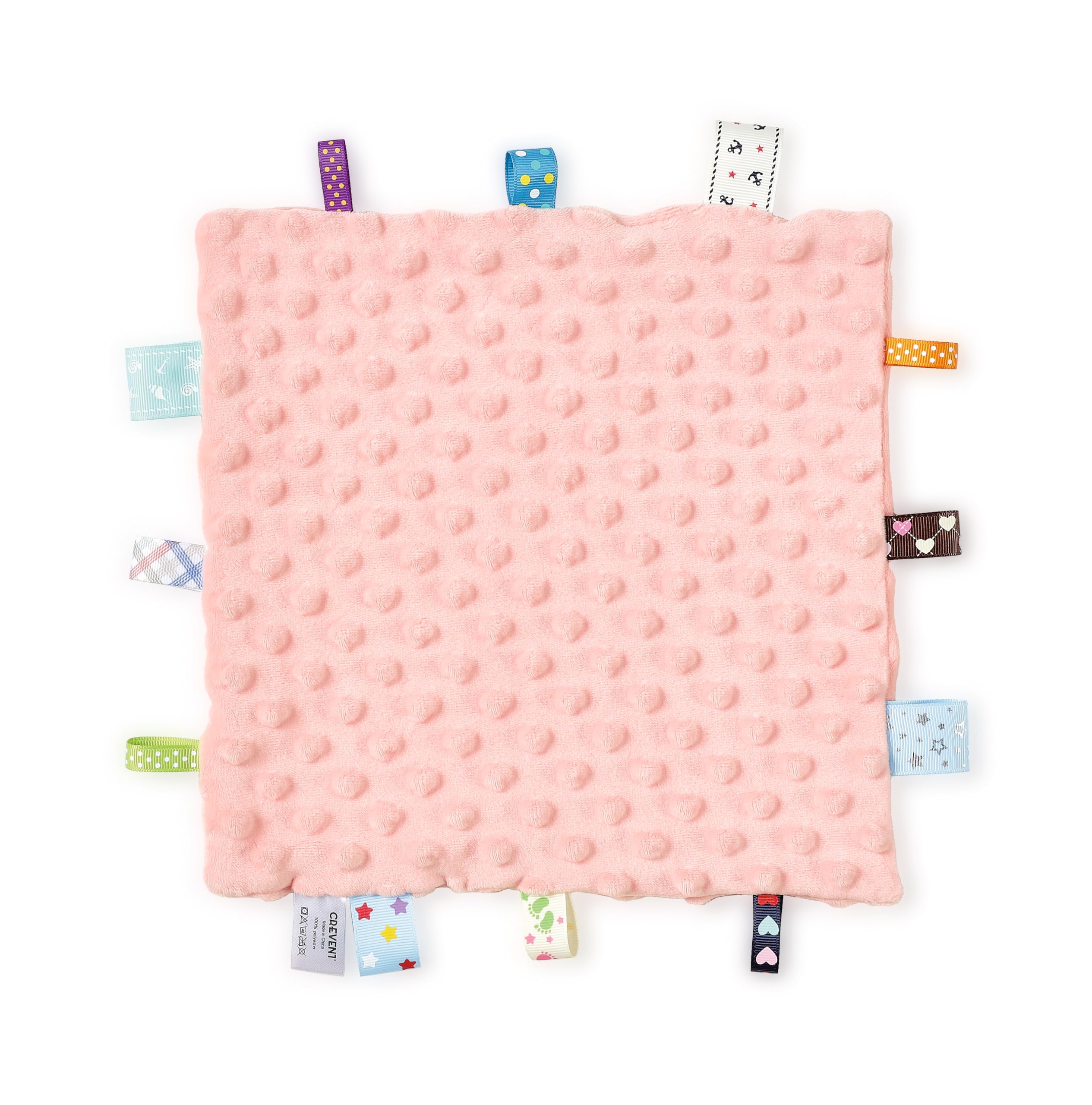 CREVENT Security Blanket for Babies, Soft Baby Comforter, Sensory Plush Blanket for Baby Girls, Calming Sleep Companion, 24X24cm 10"X10" Pink