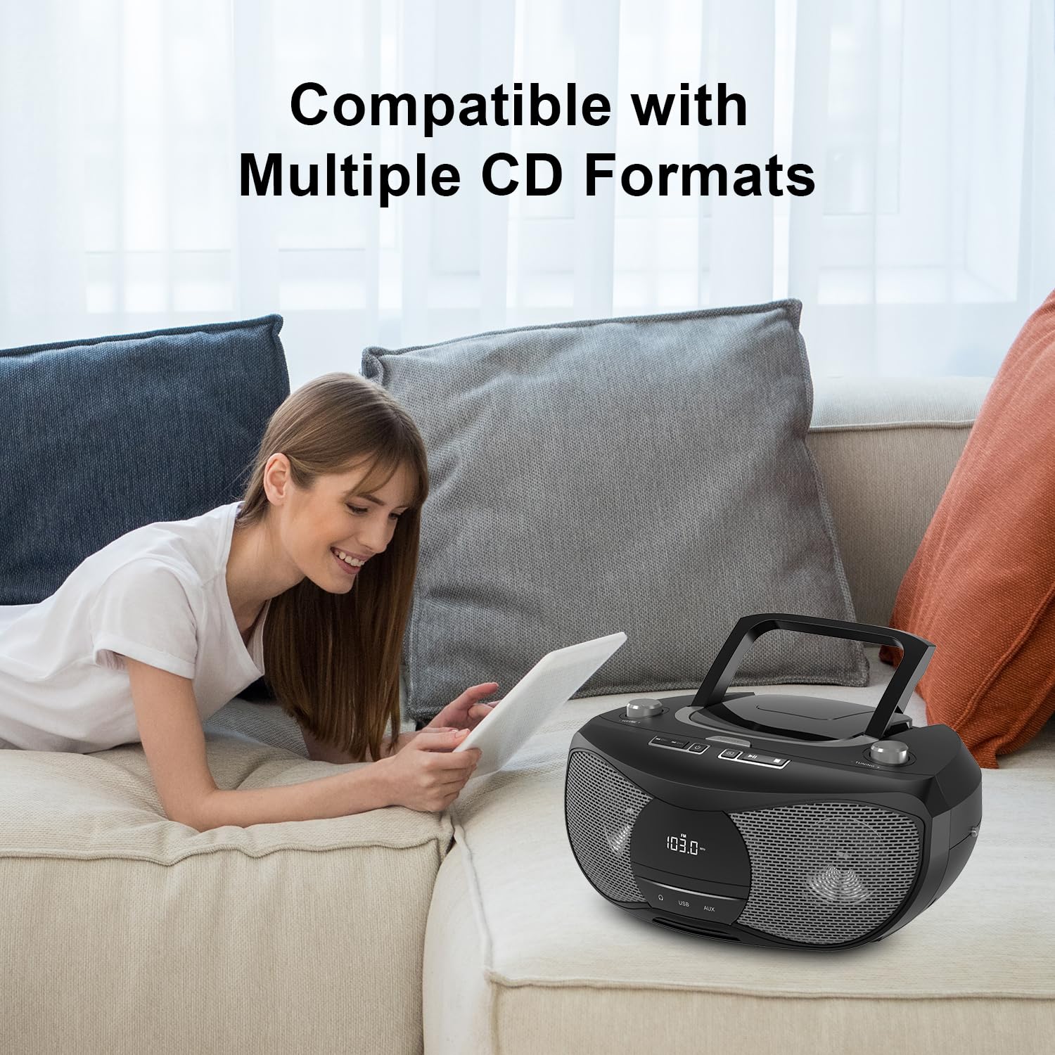 LONPOO Lettore CD portatile, lettore CD compatibile con CD-R/RW/WMA e MP3, lettore CD Bluetooth 5.3, USB, CA/Batteria