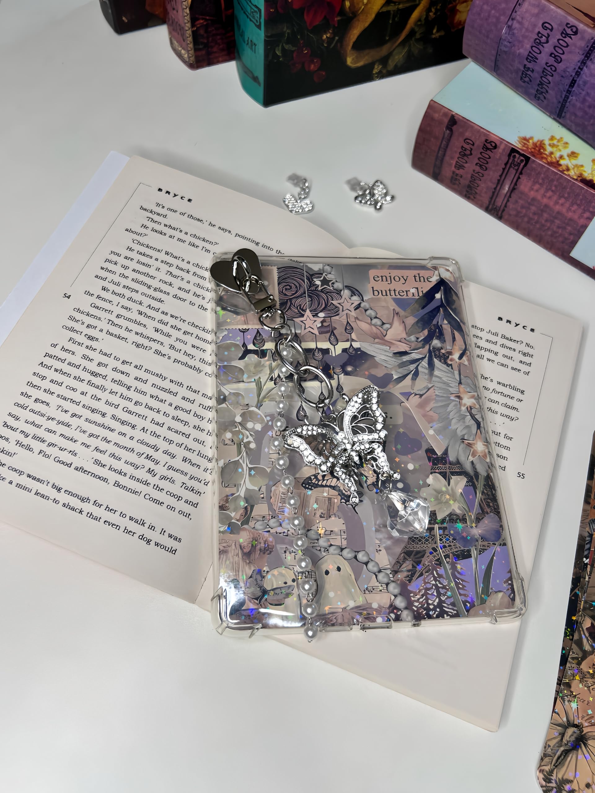 6 inserti in cartoncino per e-reader e 2 ciondoli antipolvere, 1 set di ciondoli per catena, 17,3 x 12,2 cm, accessori per carta bianca dall'11° al 12°, regalo per gli amanti dei libri