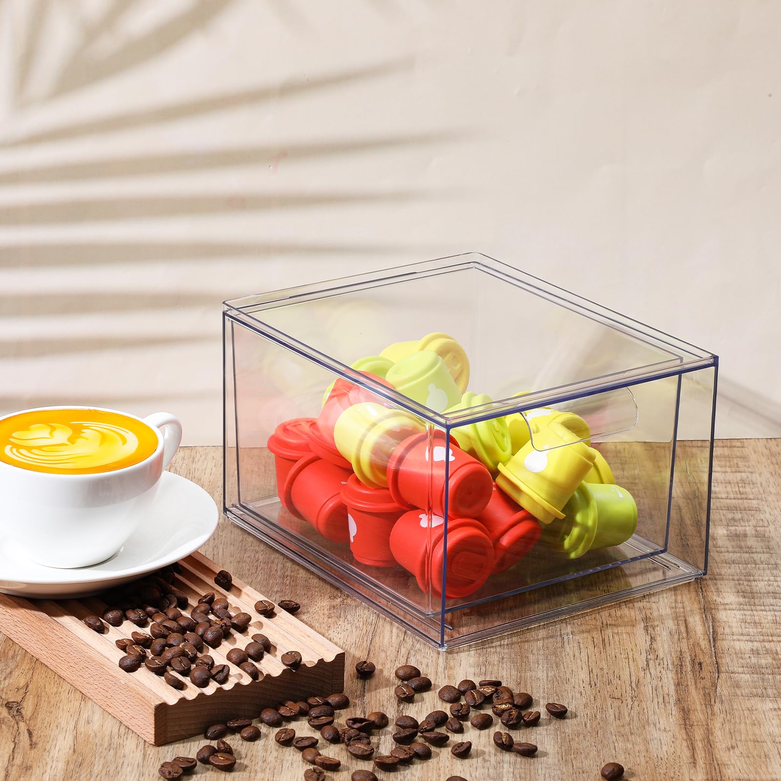 Confezione da 2 cassetti impilabili per cialde di caffè, in acrilico trasparente, organizer per caffè per casa e ufficio