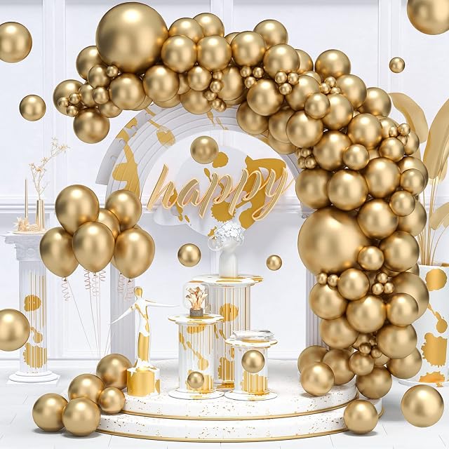 Gold Balloons- Metallic Balloons, Engagement Balloons, Latex Balloons,12 Inch+5 Inch 50PCS Gold Balloon Arch, Gold Party Decorations for Graduation Birthday Wedding Baby Shower Holiday Party