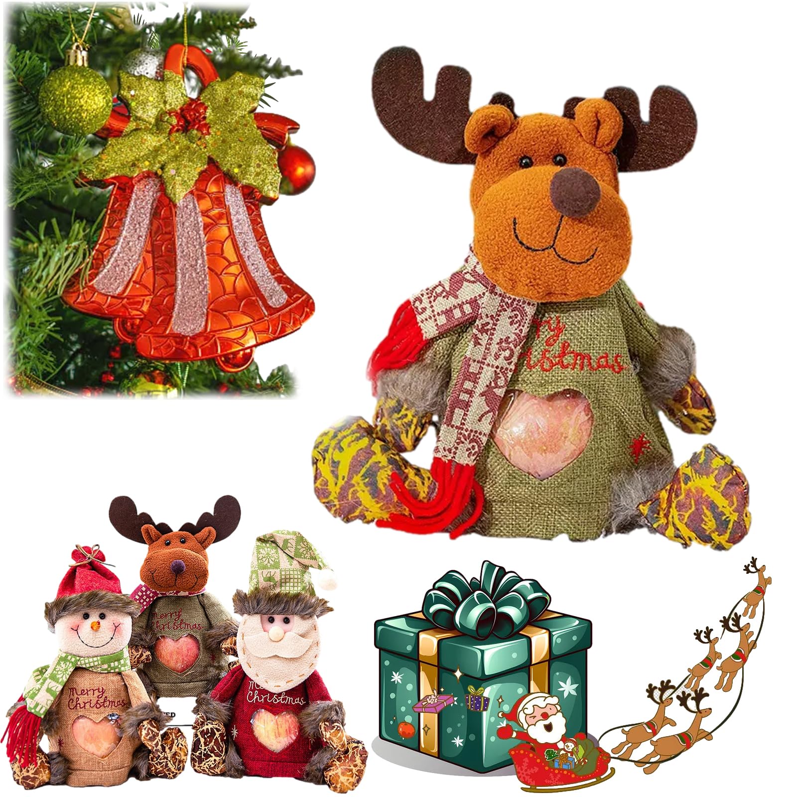 HOPASRISEE Christmas Gift Bags Zipper Design, Christmas Gift Doll Bags, 3D Doll Decoration Gift Bag, Christmas Gift Bags for Party and Festival, Santa, Christmas Candy Bags (1PC-A)