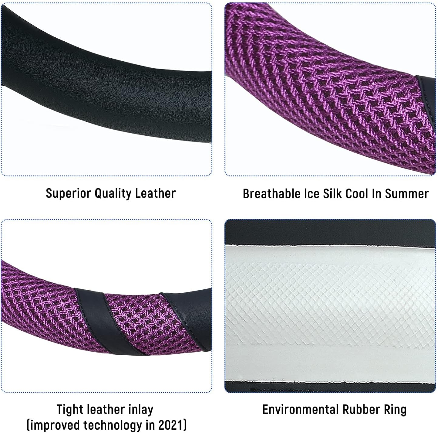 BOKIN Car Steering Wheel Cover 14.5 in Leather Wheel Covers for Women Men Black Purple Steering Wheel Accessories with Breathable Microfiber : Automotive