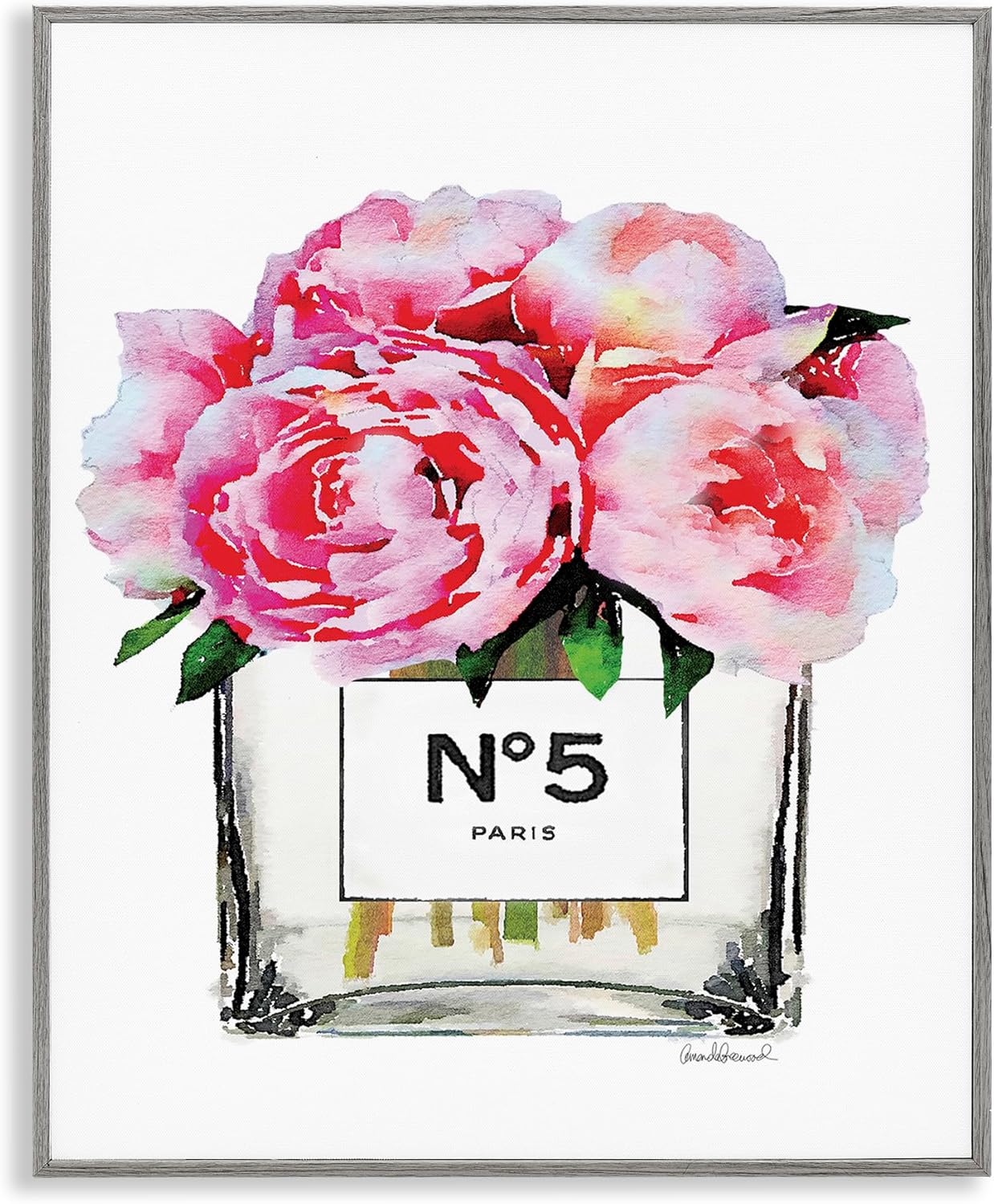 Stupell Industries 'Glam Paris Vase with Pink Peony', Framed Giclee Art, Gray, 11 x 14 Inches, Easy to Hang and Sturdy, Made in USA, by Amanda Greenwood