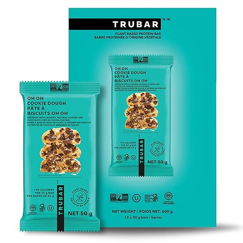 TRUBAR Vegan Protein Bar, Oh Oh Cookie Dough, Gluten Free, Plant Based, High Fiber, Dairy Free, Low Fat, Non GMO, No Sugar Alcohols, 12G Lean Protein, 13G Fiber, Healthy Snack Bars, 12 CT - Oh Oh Cookie Dough
