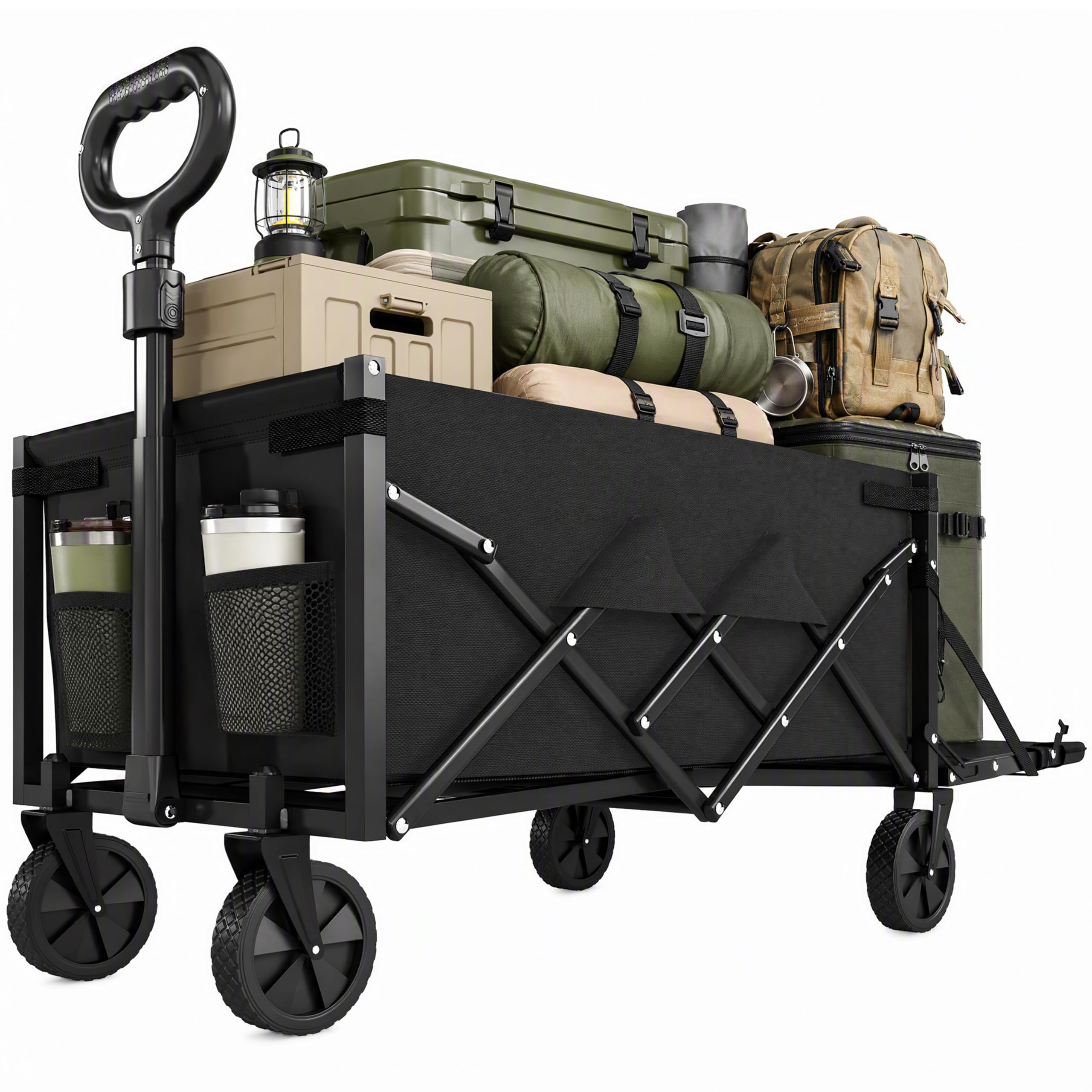 Outsunny 60L Foldable Festival Trolley on Wheels, Drop-Down Tailgate, Black